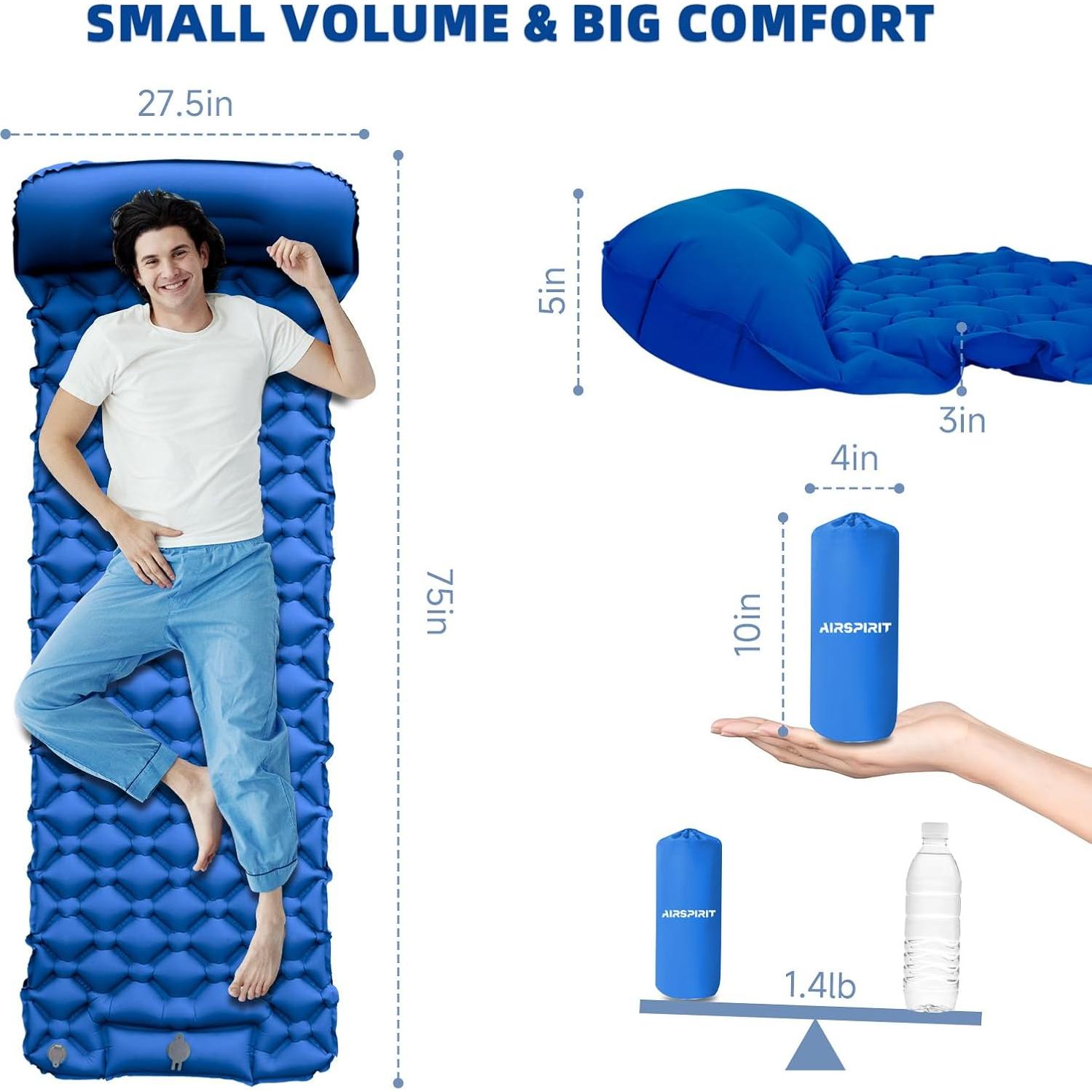 Colchoneta Inflable AIRSPIRIT 220x70cm con Almohada y Bomba