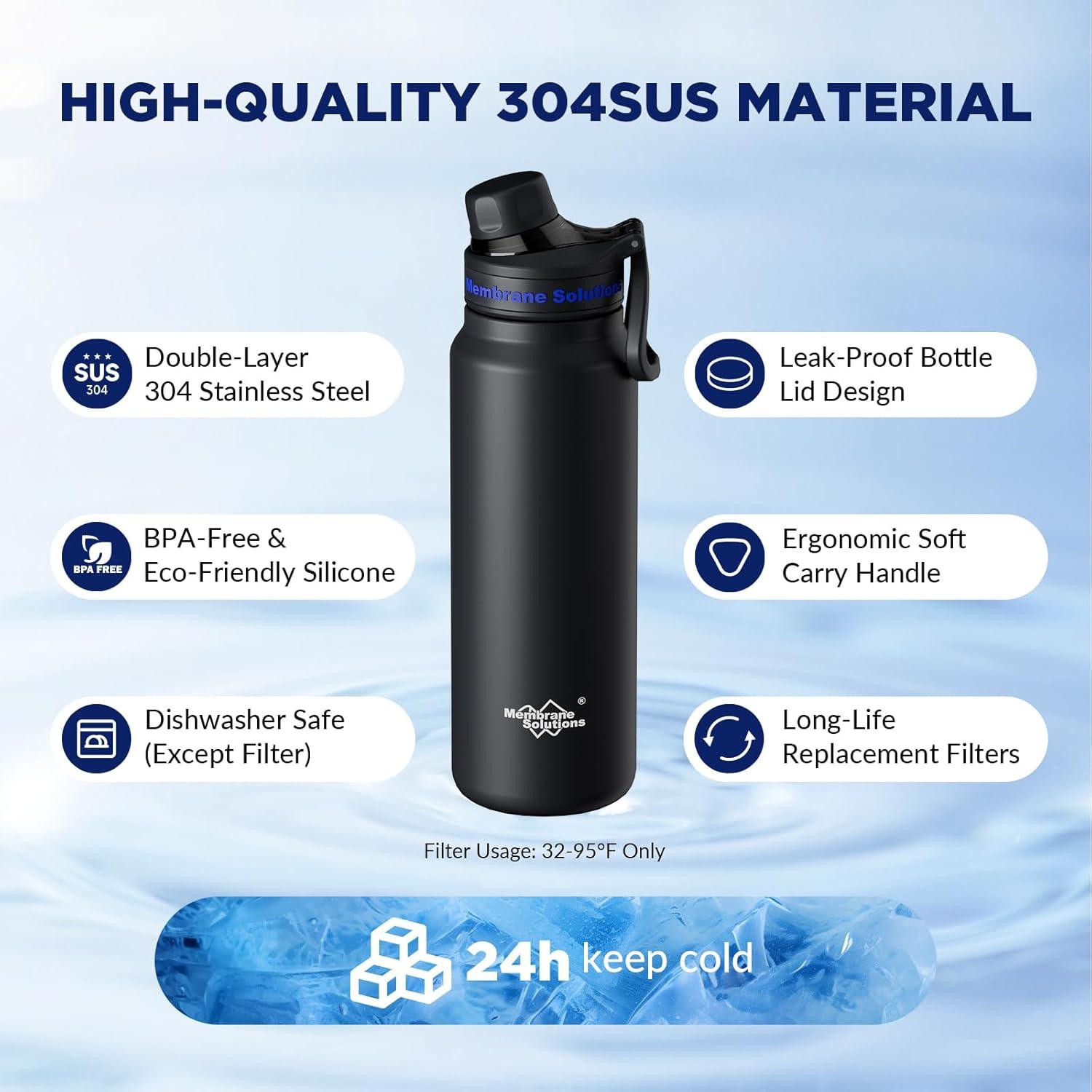 Botella de Agua Filtrada Membrane Solutions C3 32oz Acero Inoxidable