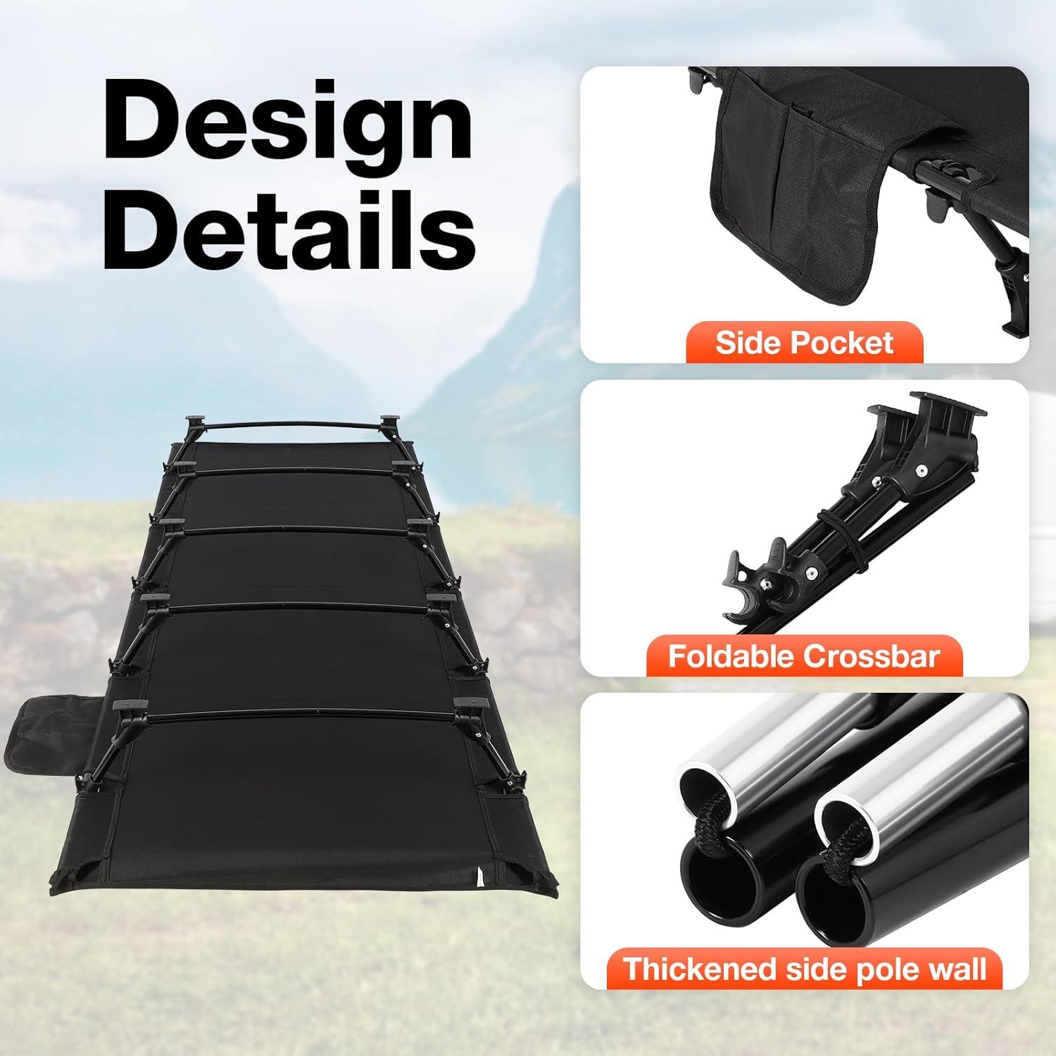 Cama Plegable Ligera FAHKNS para Camping 2.20 kg Negra