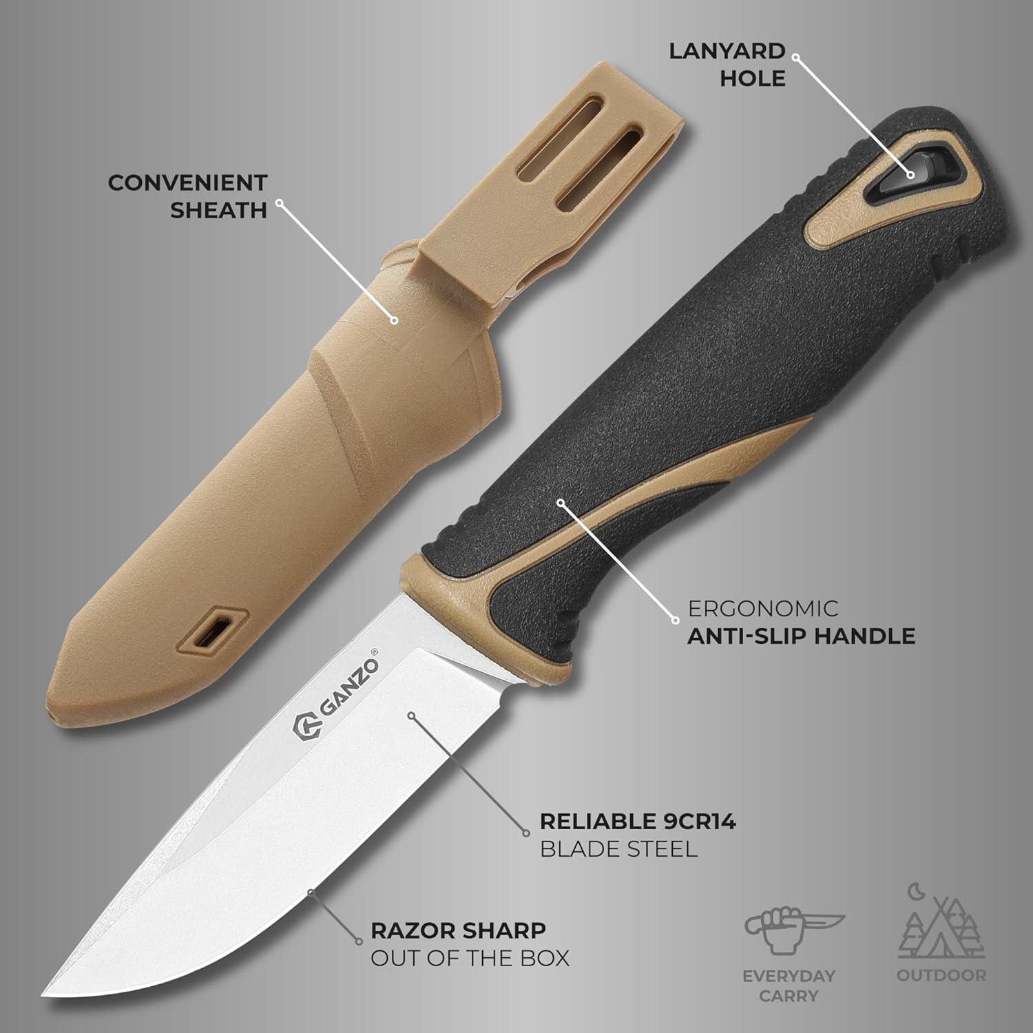 Cuchillo Fijo Ganzo G807-DY 88mm Acero Inoxidable Beige