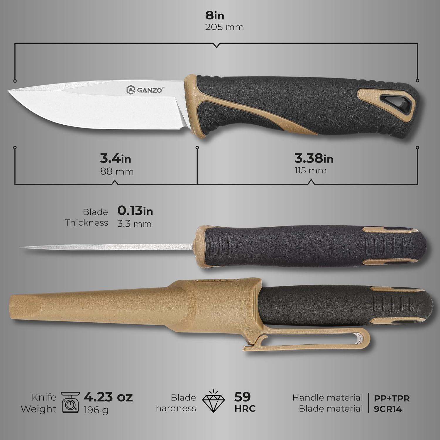 Cuchillo Fijo Ganzo G807-DY 88mm Acero Inoxidable Beige