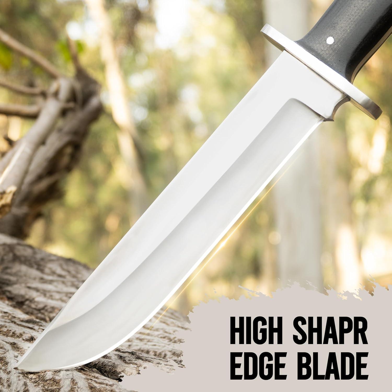 Cuchillo Bowie WARIVO 33 cm Acero D2 Hoja Fija con Funda