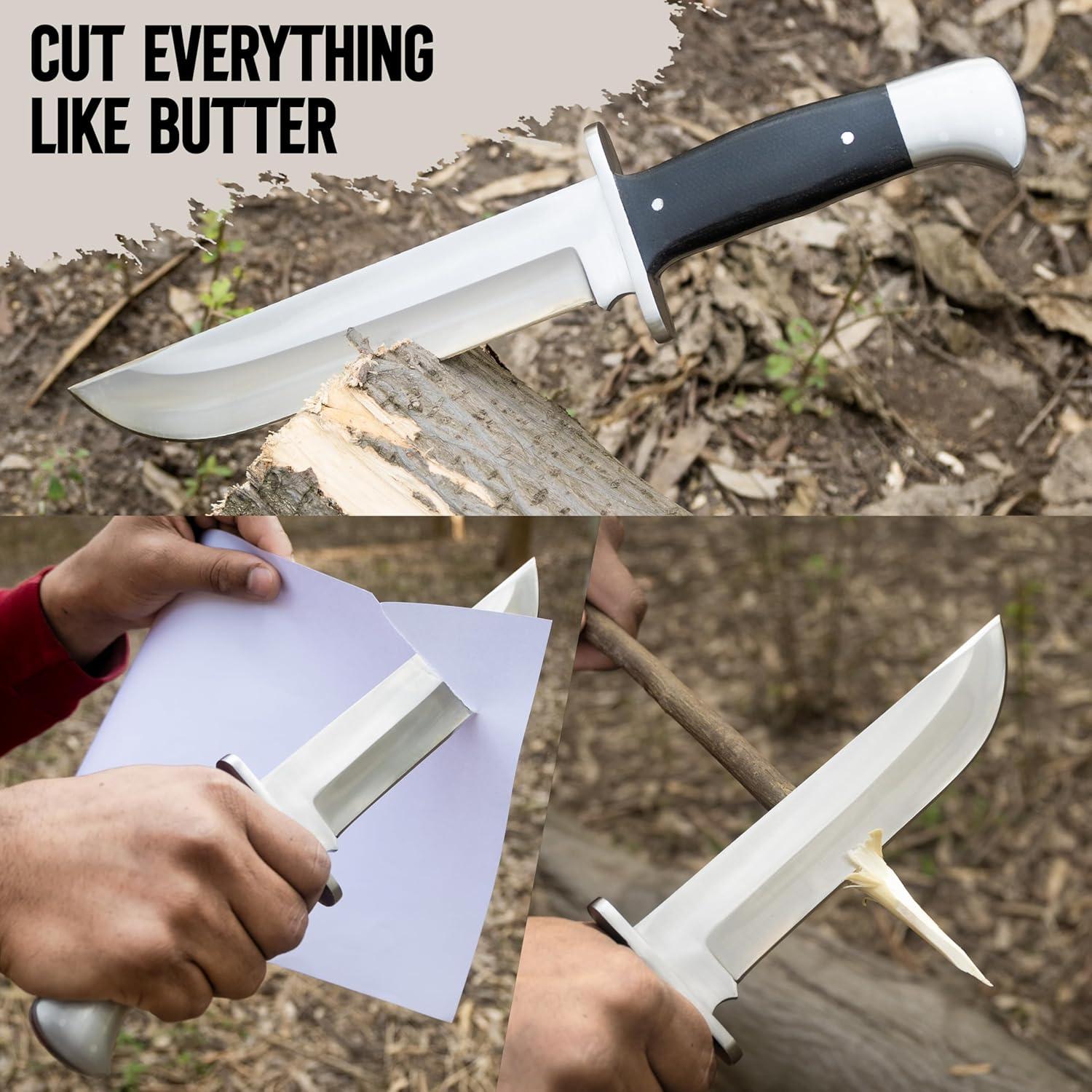 Cuchillo Bowie WARIVO 33 cm Acero D2 Hoja Fija con Funda