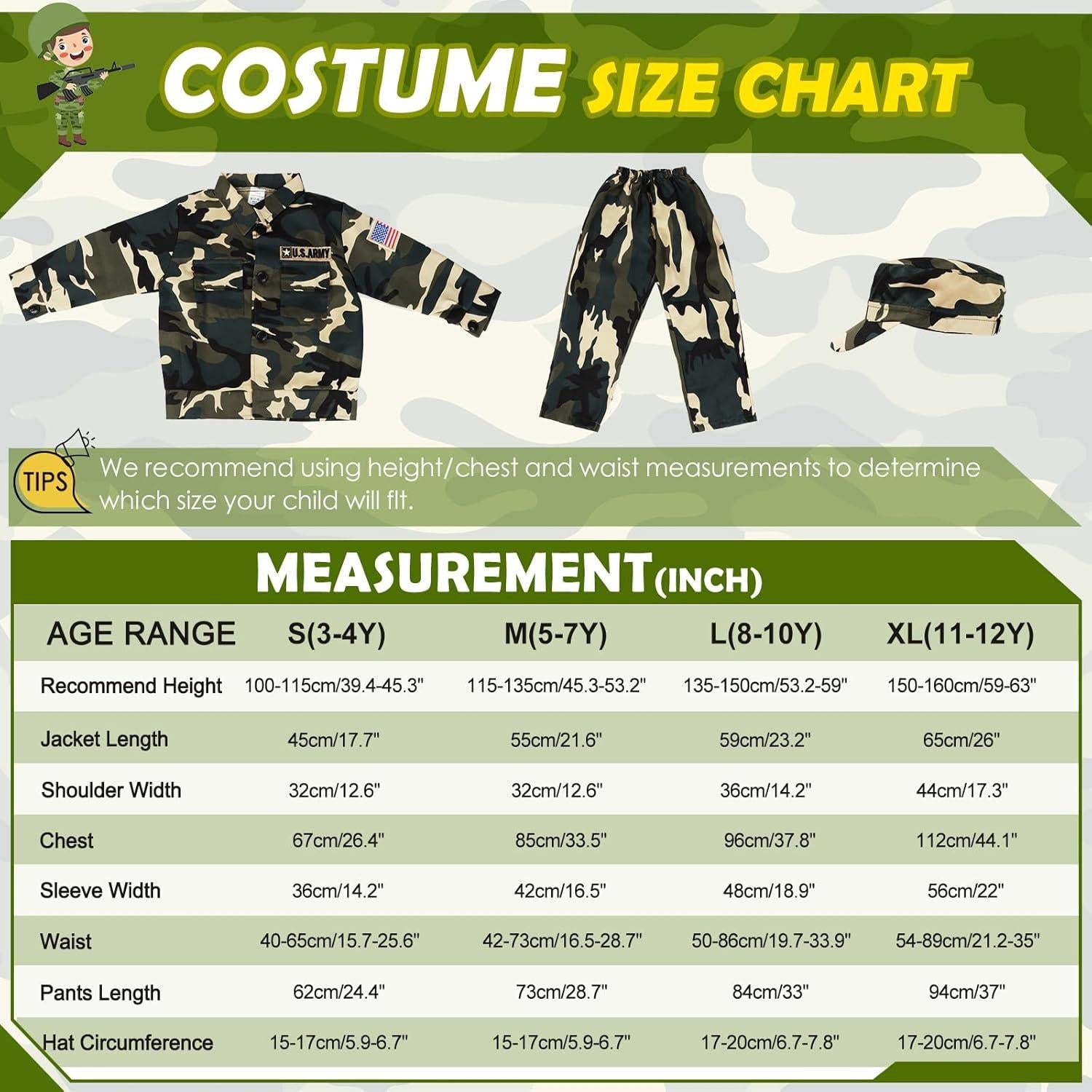 Disfraz de Ejército para Niños Kodvinp 14 Piezas 3-12 Años