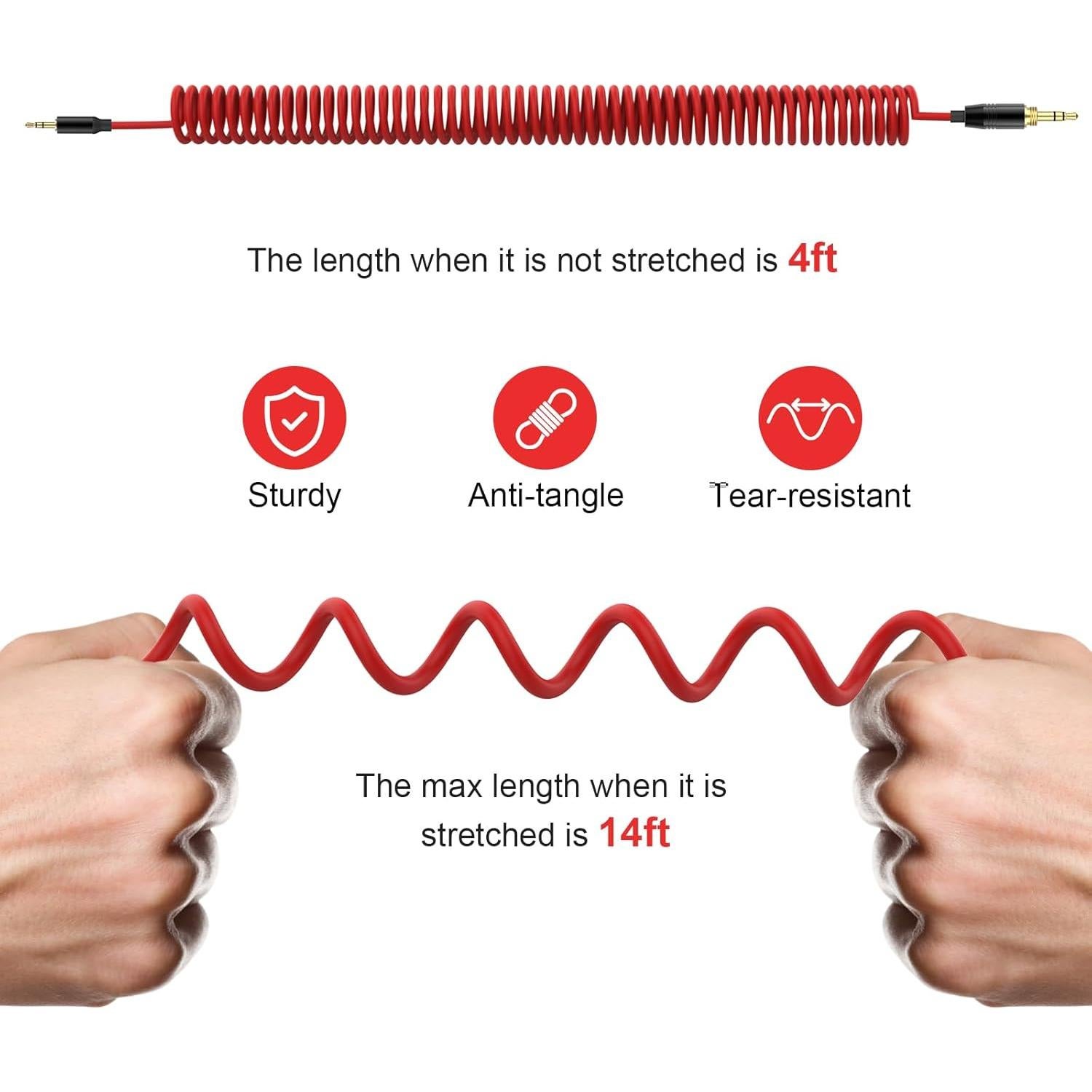 Cable de audio en espiral Hizsoaor 2.5mm a 3.5mm 1.22-4.27m