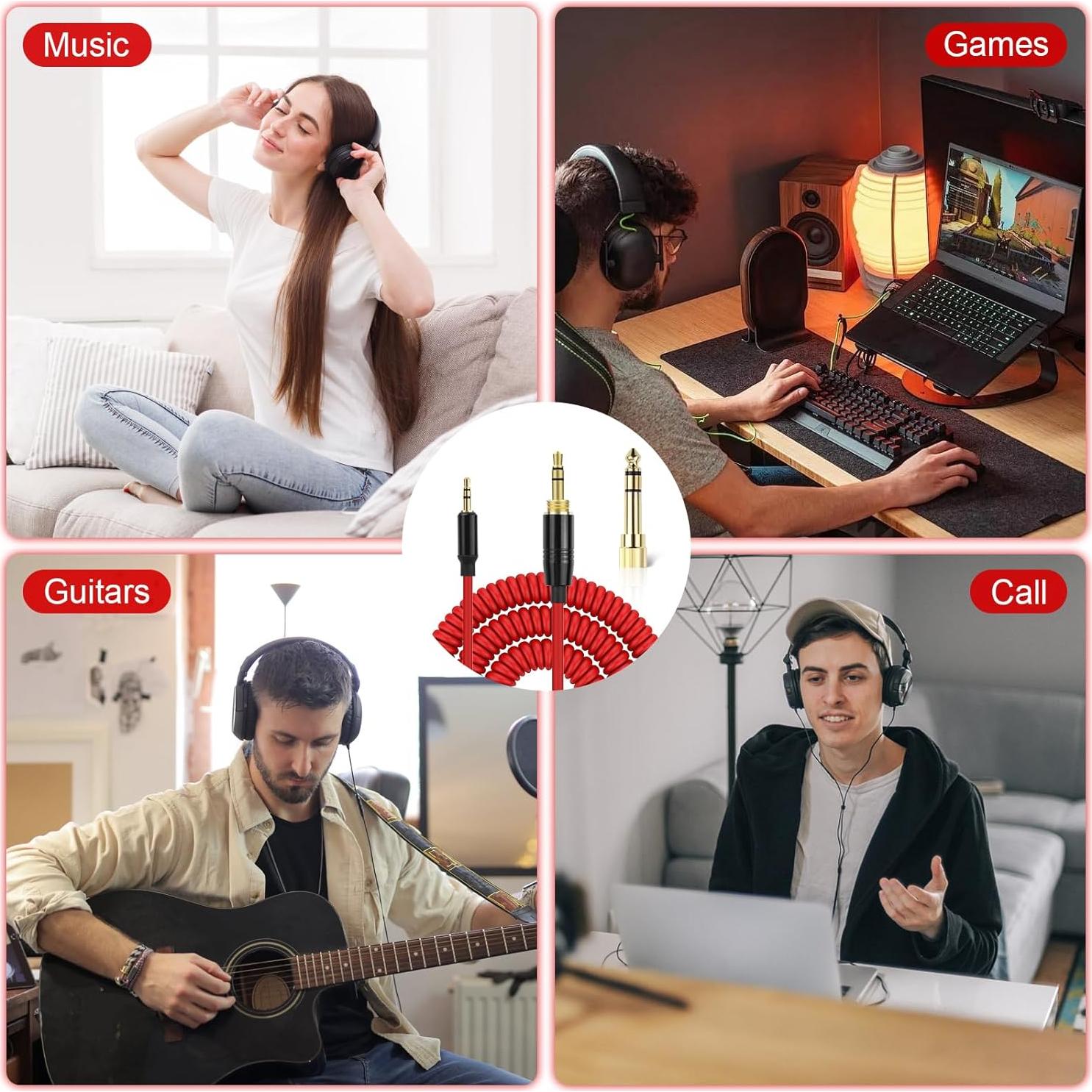 Cable de audio en espiral Hizsoaor 2.5mm a 3.5mm 1.22-4.27m