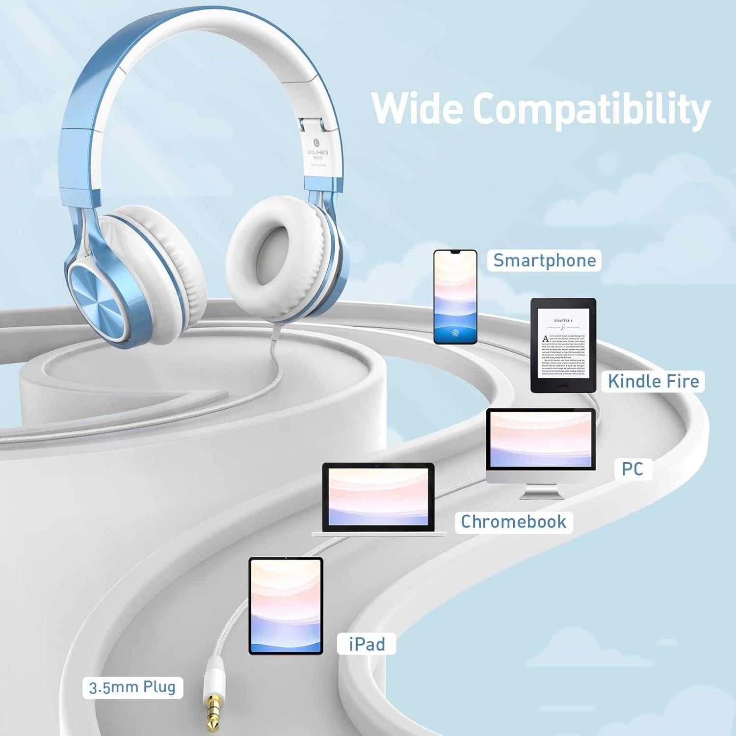 Auriculares AILIHEN MS300 para Niños con Micrófono 3.5mm Azul