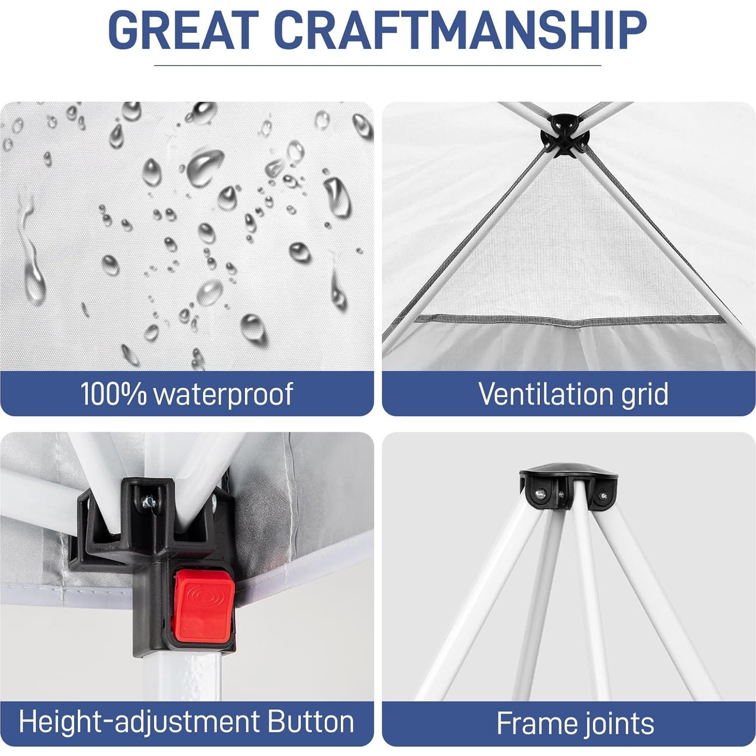 Carpa Plegable VINGLI 3x3m Impermeable con 2 Paredes Laterales