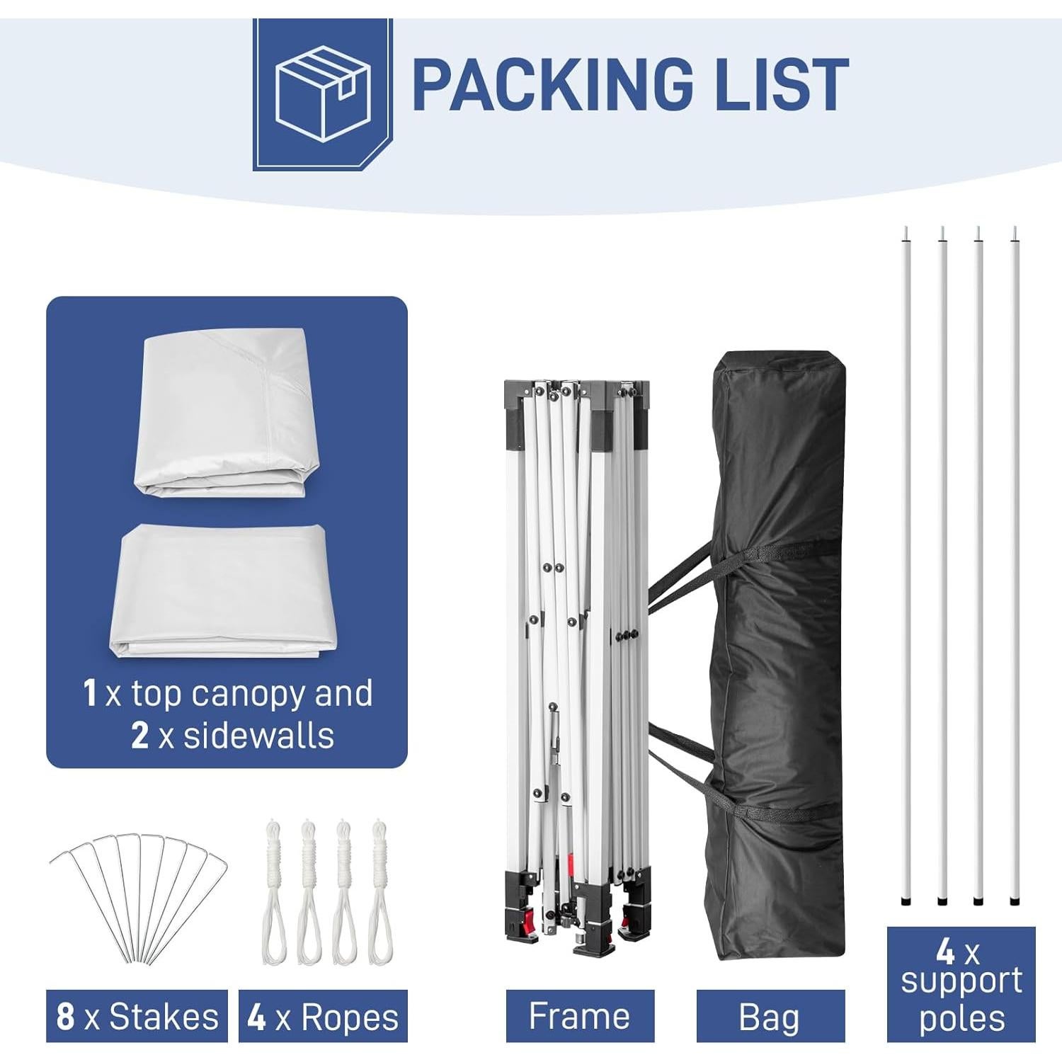 Carpa Plegable VINGLI 3x3m Impermeable con 2 Paredes Laterales