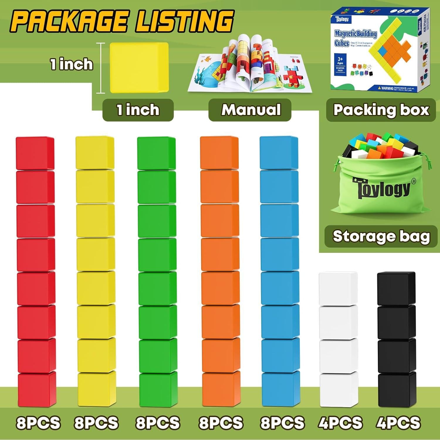 48 Bloques Magnéticos Toylogy para Niños 3 a 6 Años