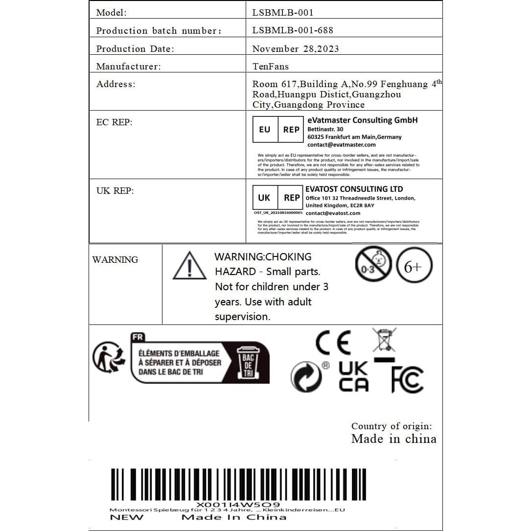 Tablero Ocupado Montessori TenFans 19.5x8.5 cm para Niños