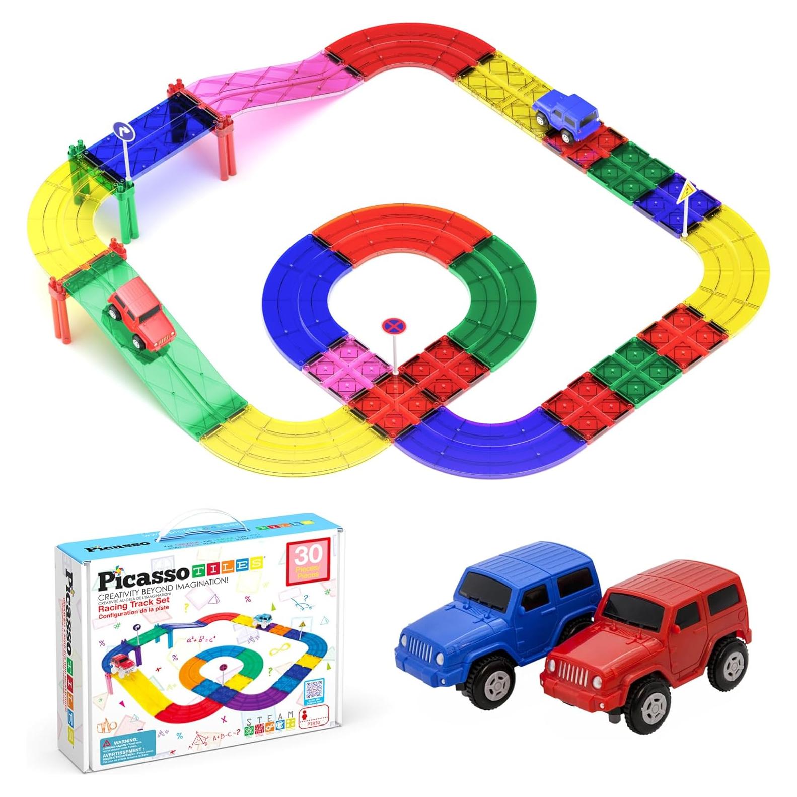 PicassoTiles Set 30 Piezas Pista de Carreras Magnética