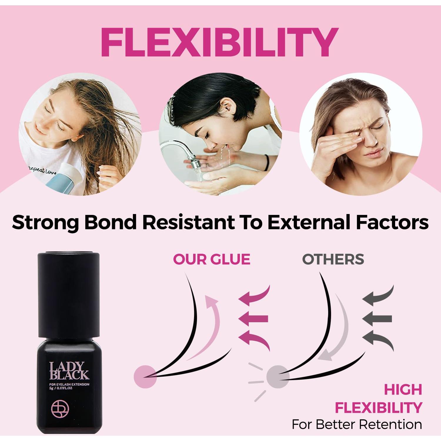 Pegamento para Extensiones de Pestañas Lady Black 5ml - Secado 3-4s