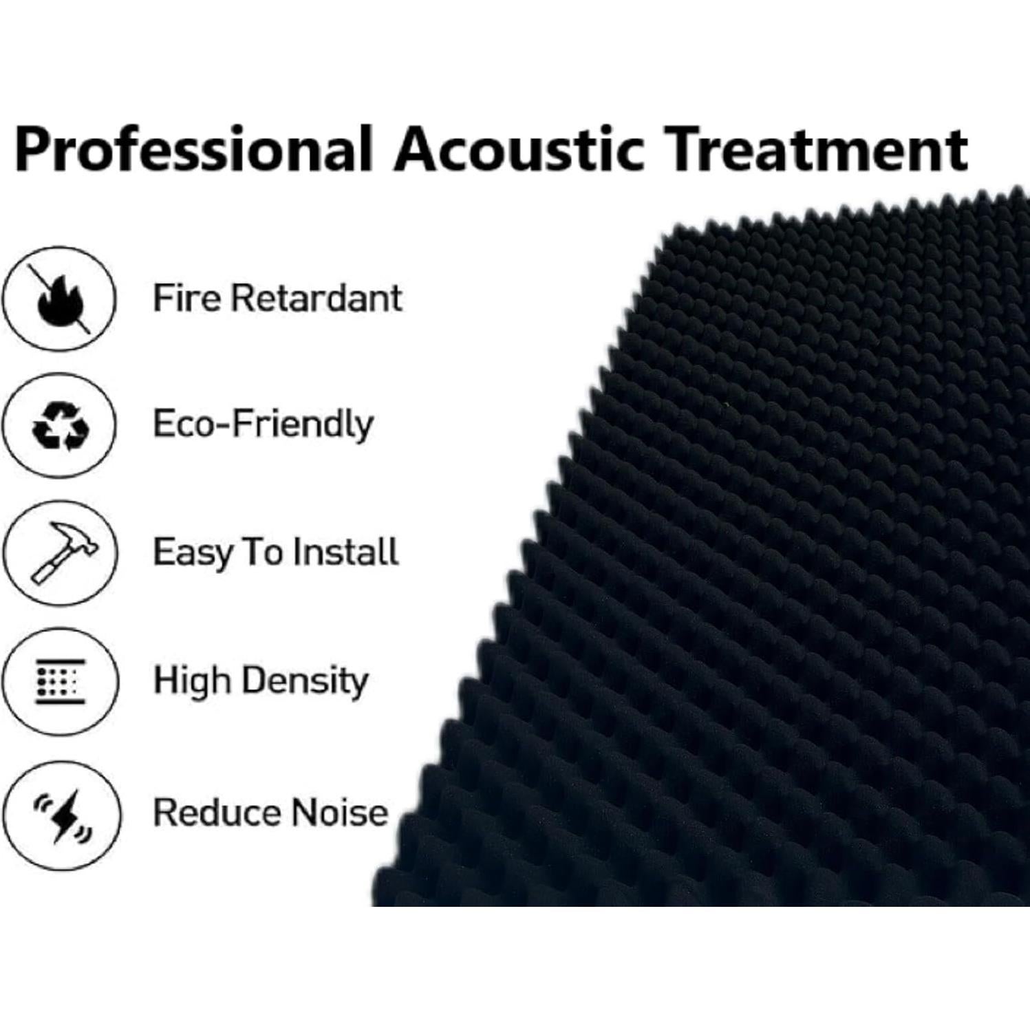 Paquete de 2 Paneles Acústicos de Espuma de Huevo 121.9x61x5cm Negro