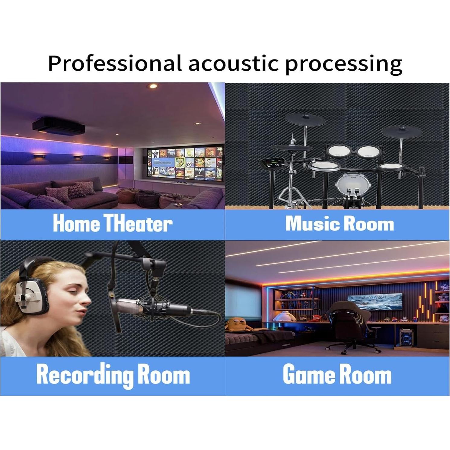 Paquete de 2 Paneles Acústicos de Espuma de Huevo 121.9x61x5cm Negro