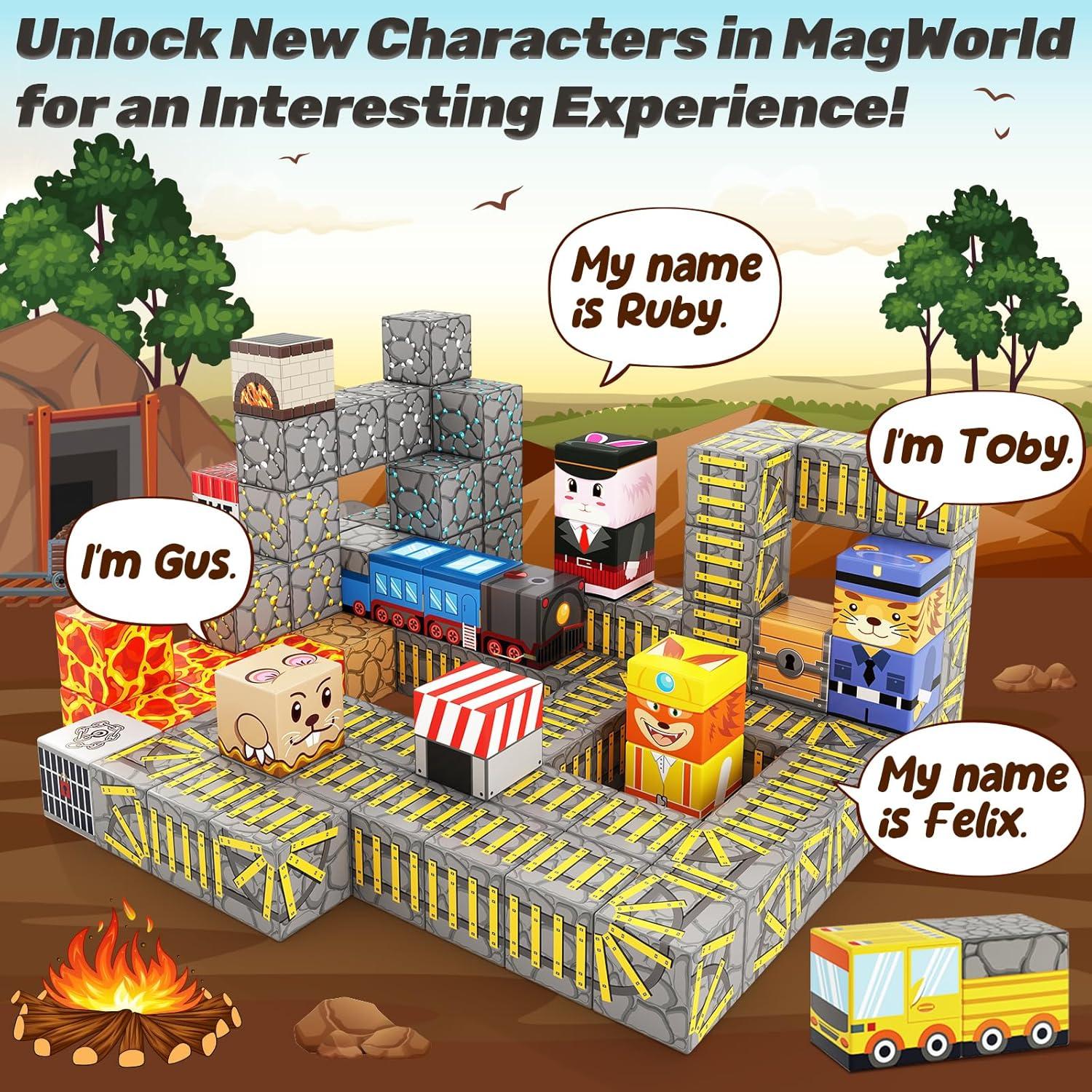 Bloques Magnéticos Coodoo Set Tren Minero 84 Piezas