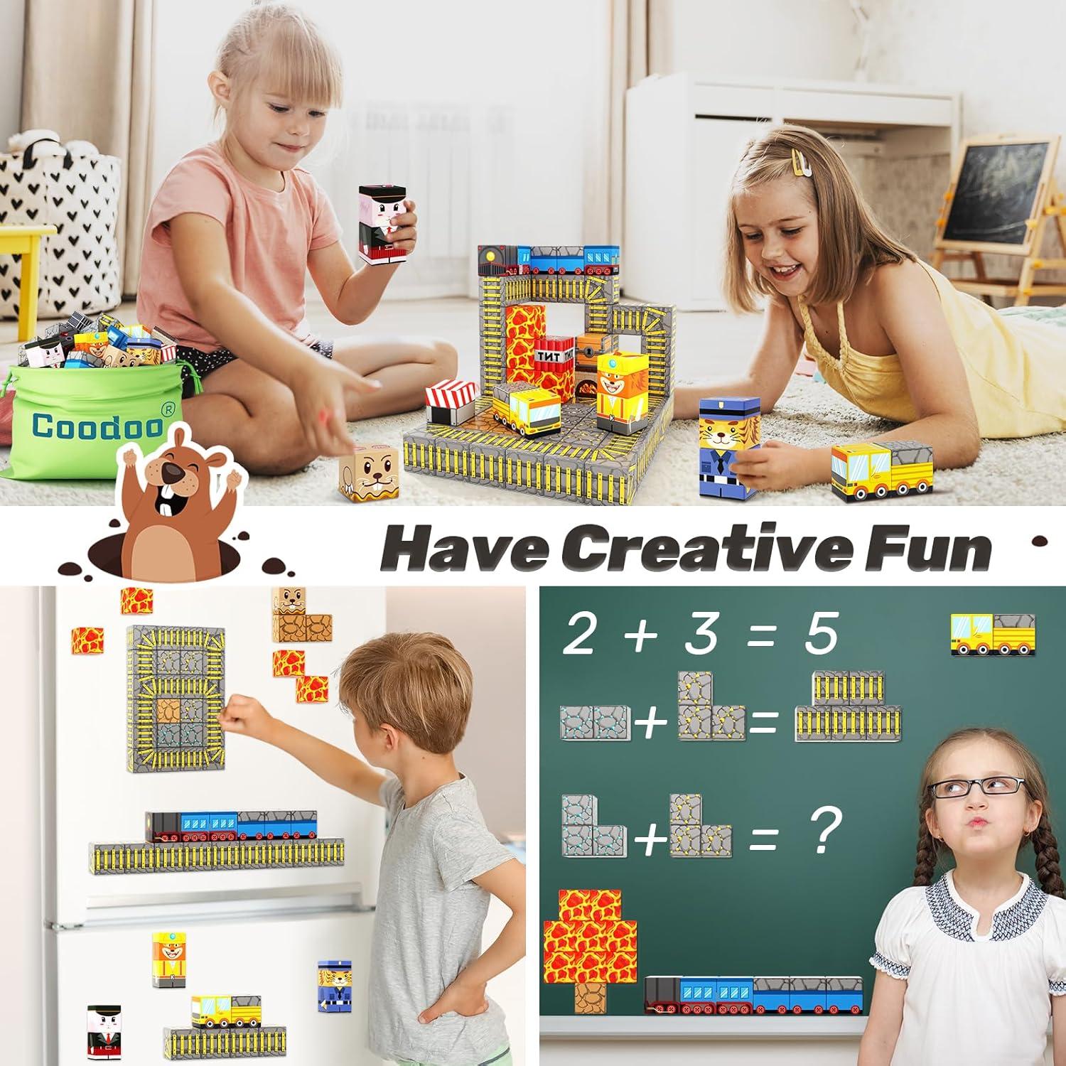 Bloques Magnéticos Coodoo Set Tren Minero 84 Piezas