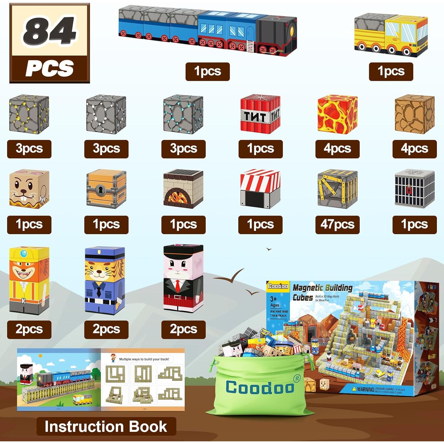 Bloques Magnéticos Coodoo Set Tren Minero 84 Piezas