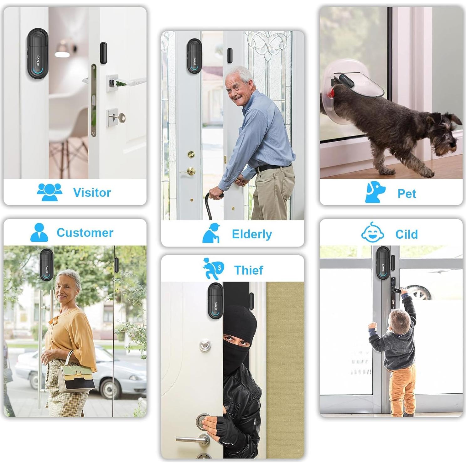 Alarma de Puerta Inalámbrica SanJie con Control Remoto y 120 dB