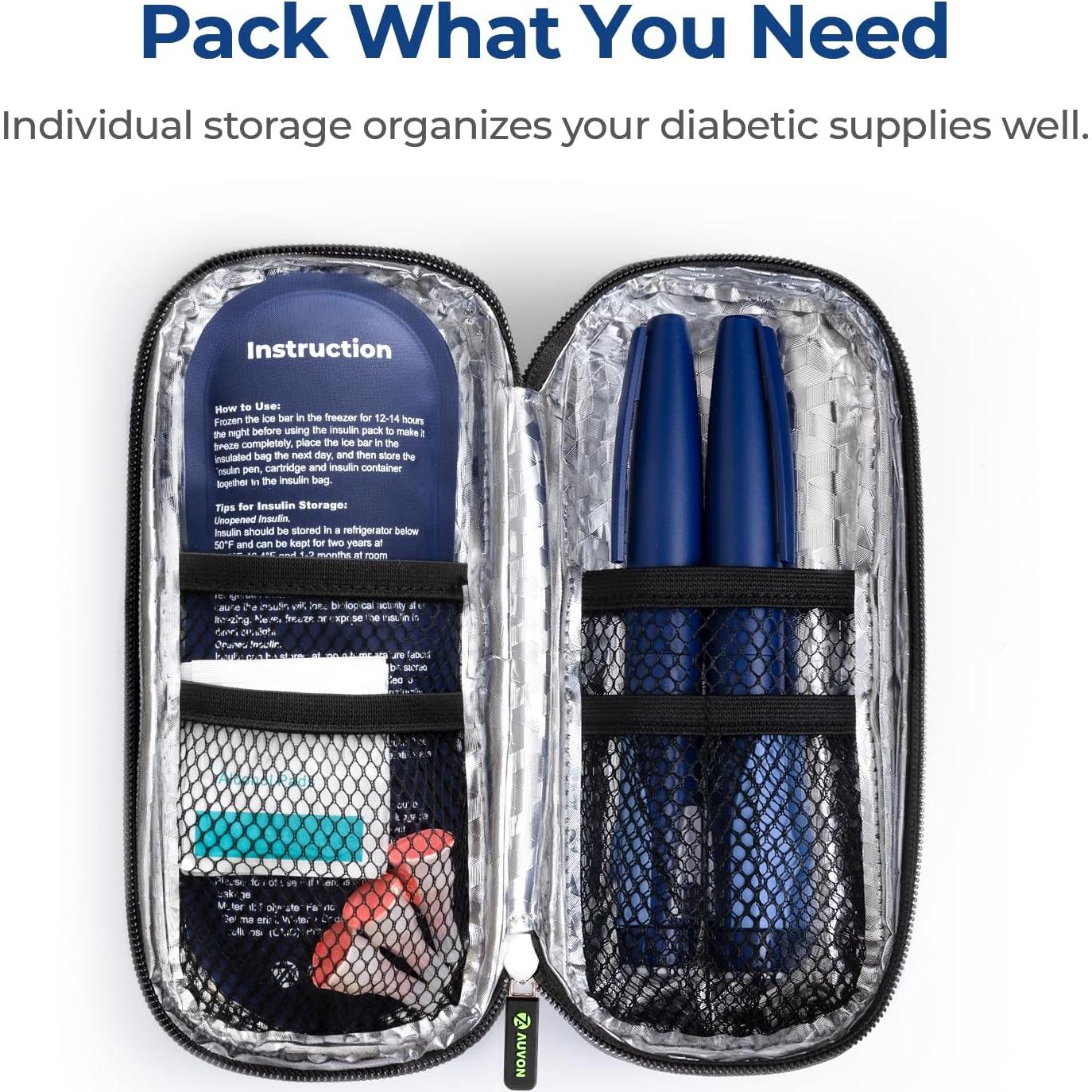 Estuche de Viaje AUVON para Insulina con 2 Paquetes de Hielo
