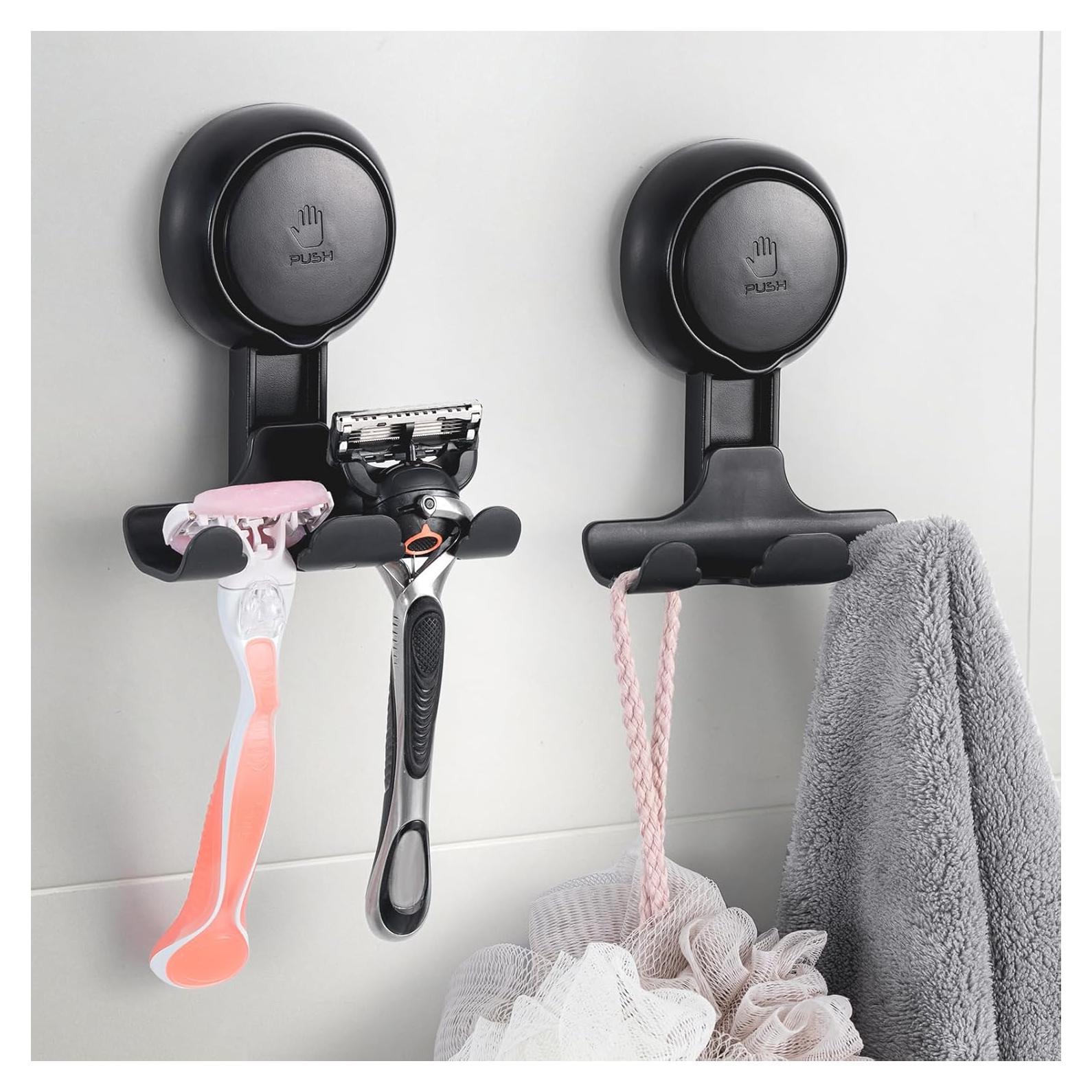 Soporte de Afeitar LEVERLOC con Ventosa Negra - 2 Ganchos