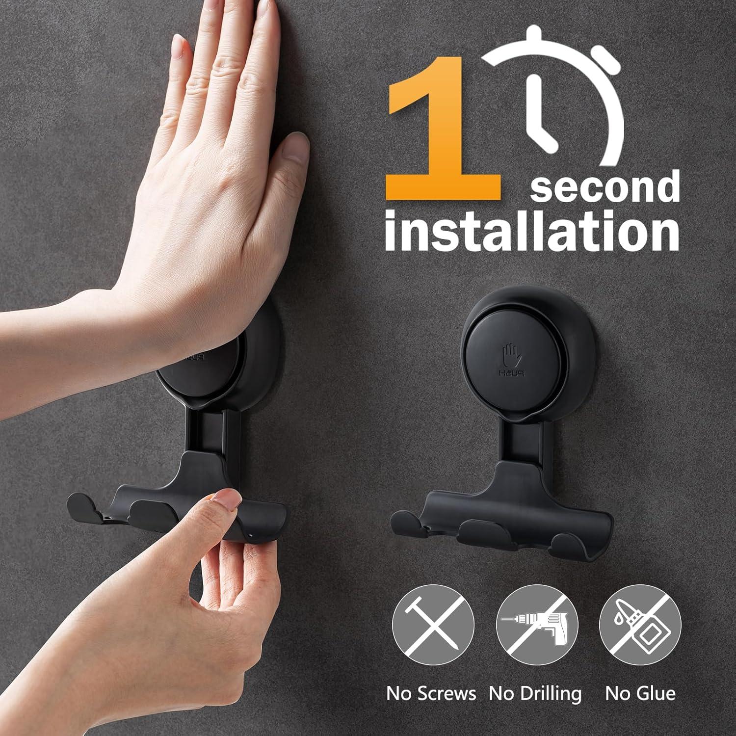 Soporte de Afeitar LEVERLOC con Ventosa Negra - 2 Ganchos