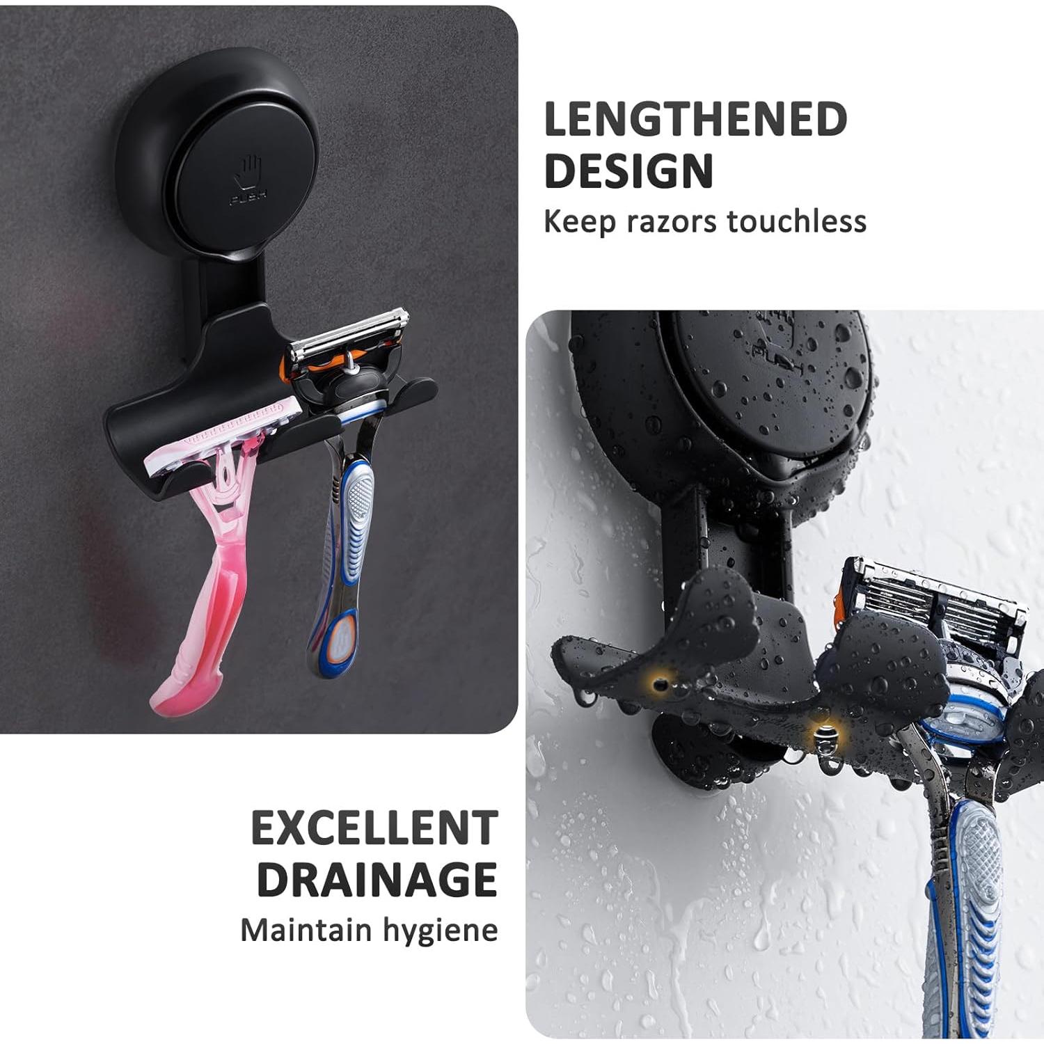 Soporte de Afeitar LEVERLOC con Ventosa Negra - 2 Ganchos