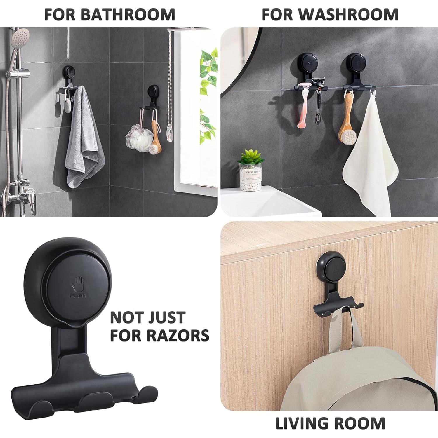 Soporte de Afeitar LEVERLOC con Ventosa Negra - 2 Ganchos