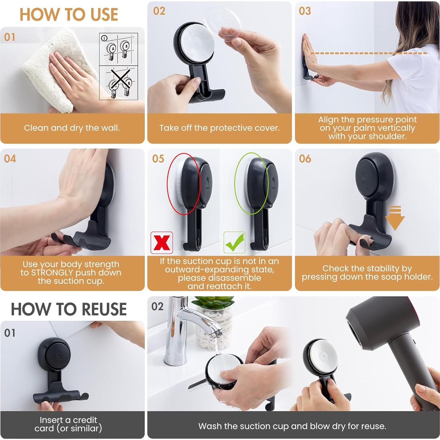 Soporte de Afeitar LEVERLOC con Ventosa Negra - 2 Ganchos