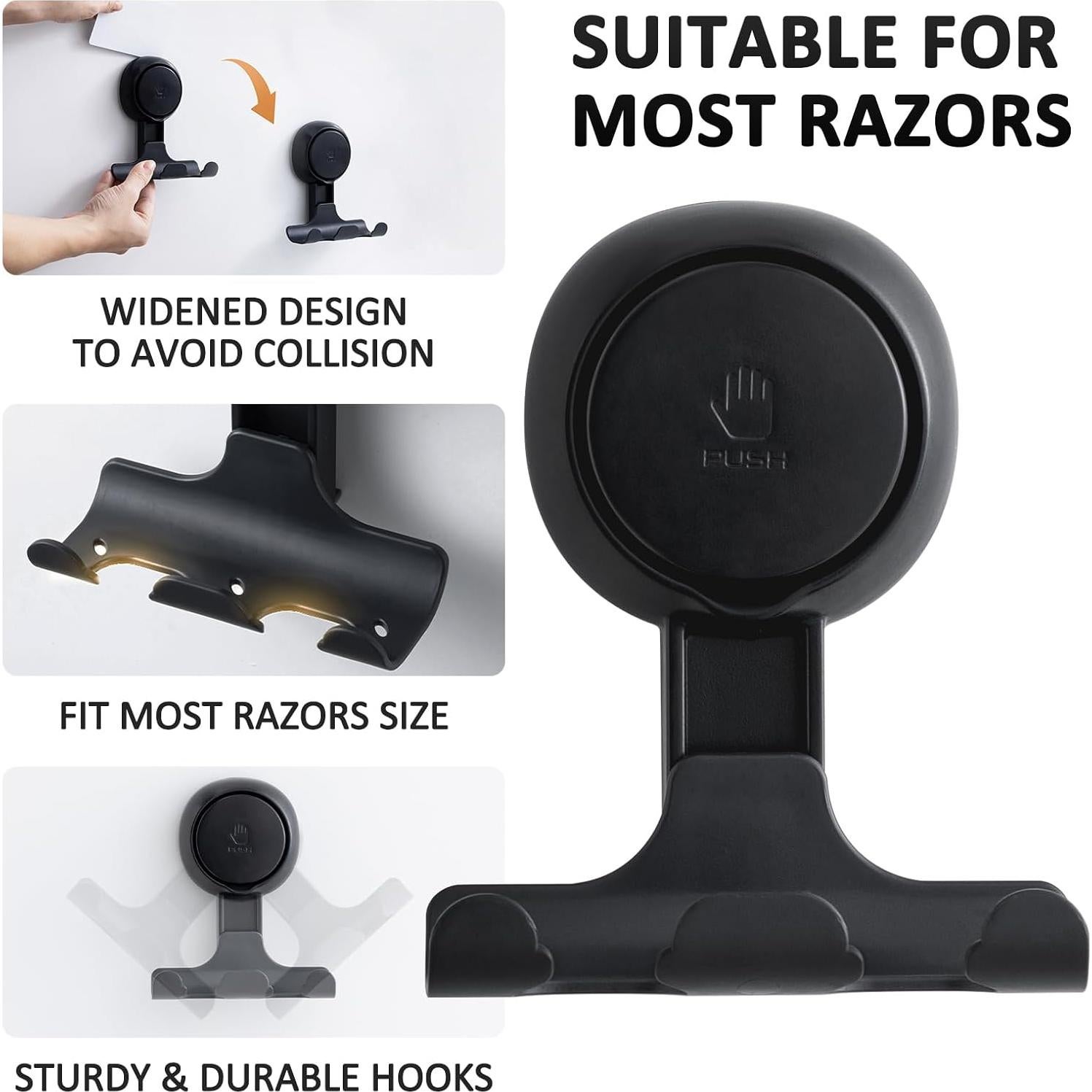 Soporte de Afeitar LEVERLOC con Ventosa Negra - 2 Ganchos