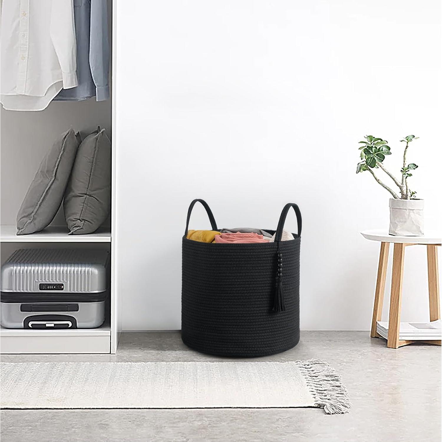 Cesta de Almacenamiento Tejida Mkono 40.6x35.1cm Negra