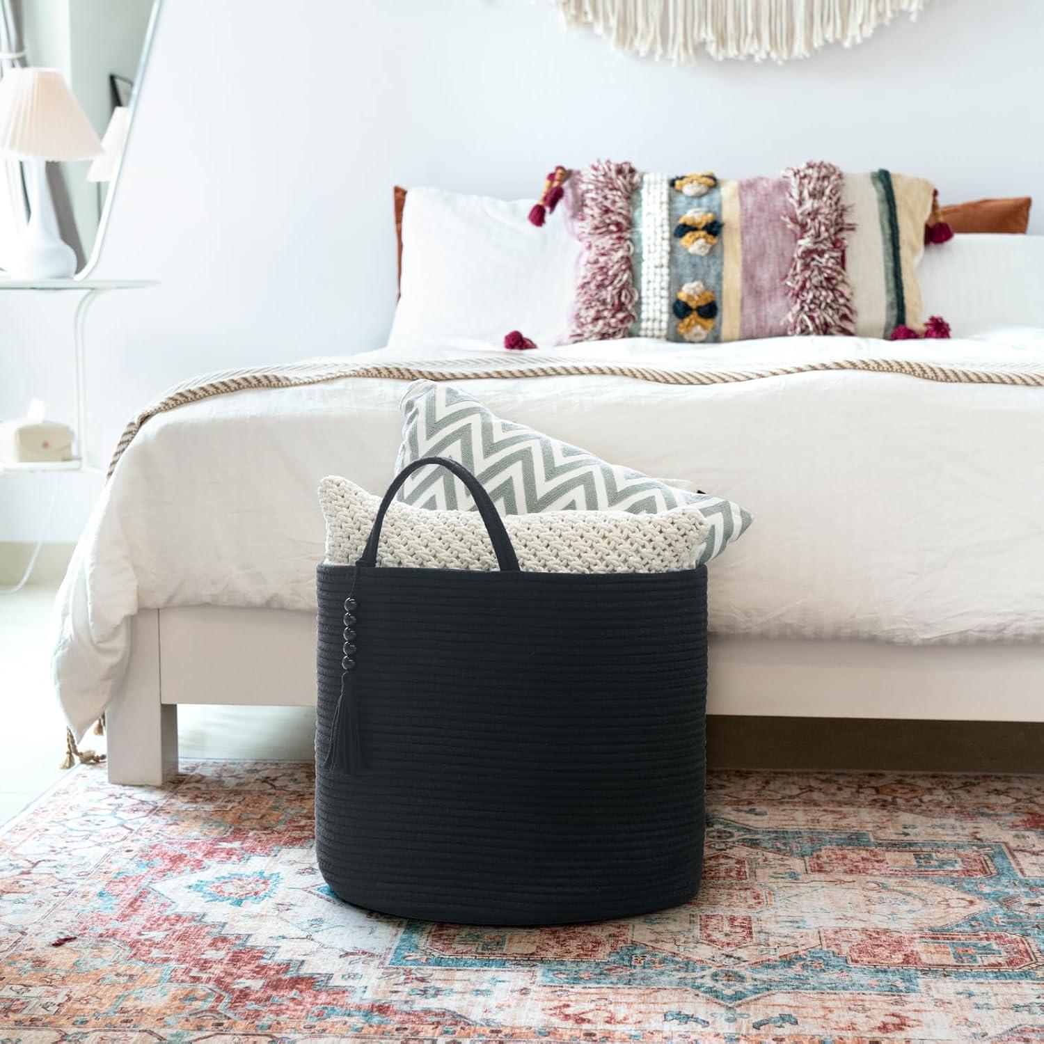 Cesta de Almacenamiento Tejida Mkono 40.6x35.1cm Negra