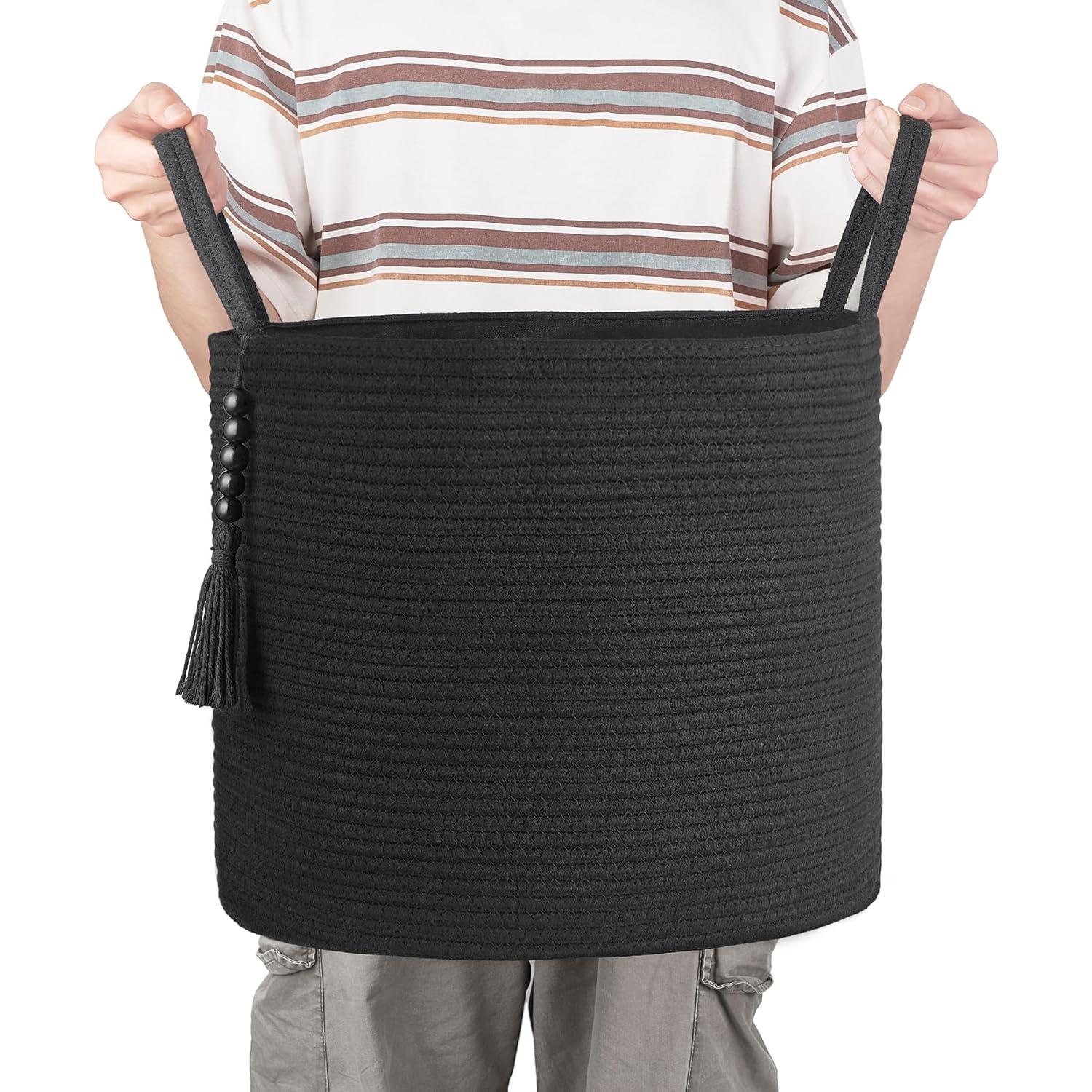 Cesta de Almacenamiento Tejida Mkono 40.6x35.1cm Negra