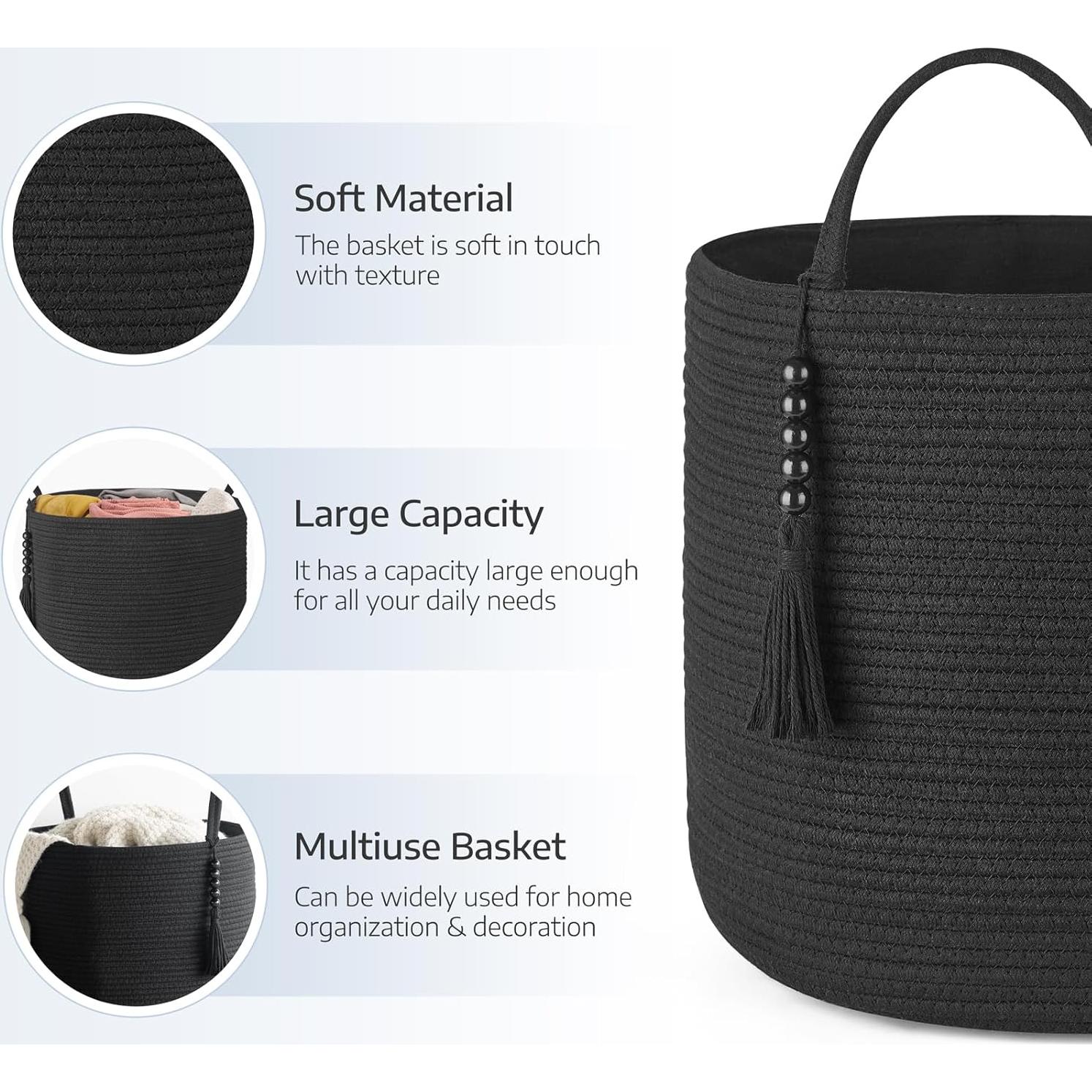 Cesta de Almacenamiento Tejida Mkono 40.6x35.1cm Negra