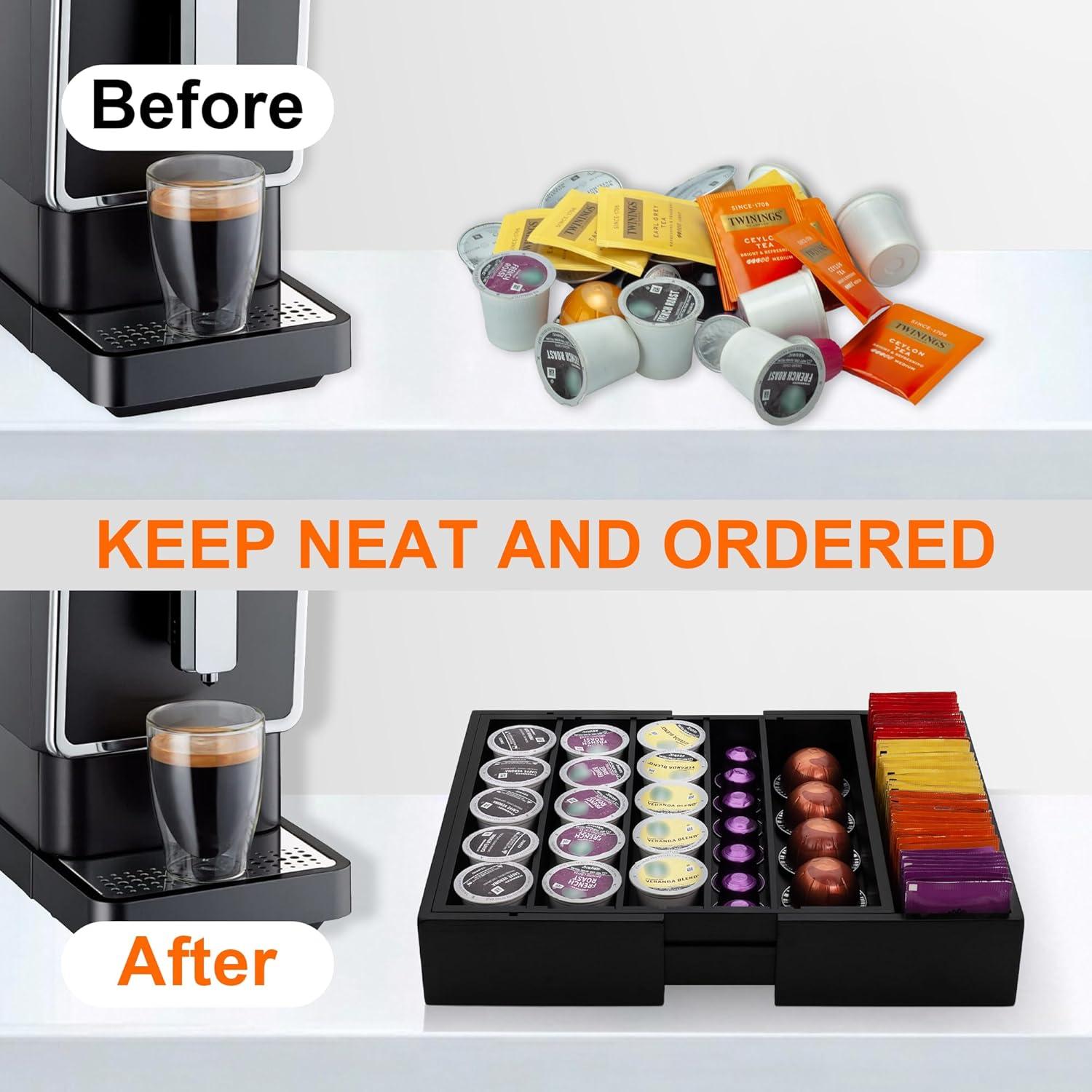 Organizador de Cajones de Bambú MinBoo - Soporte Expandible para K Cup y Té