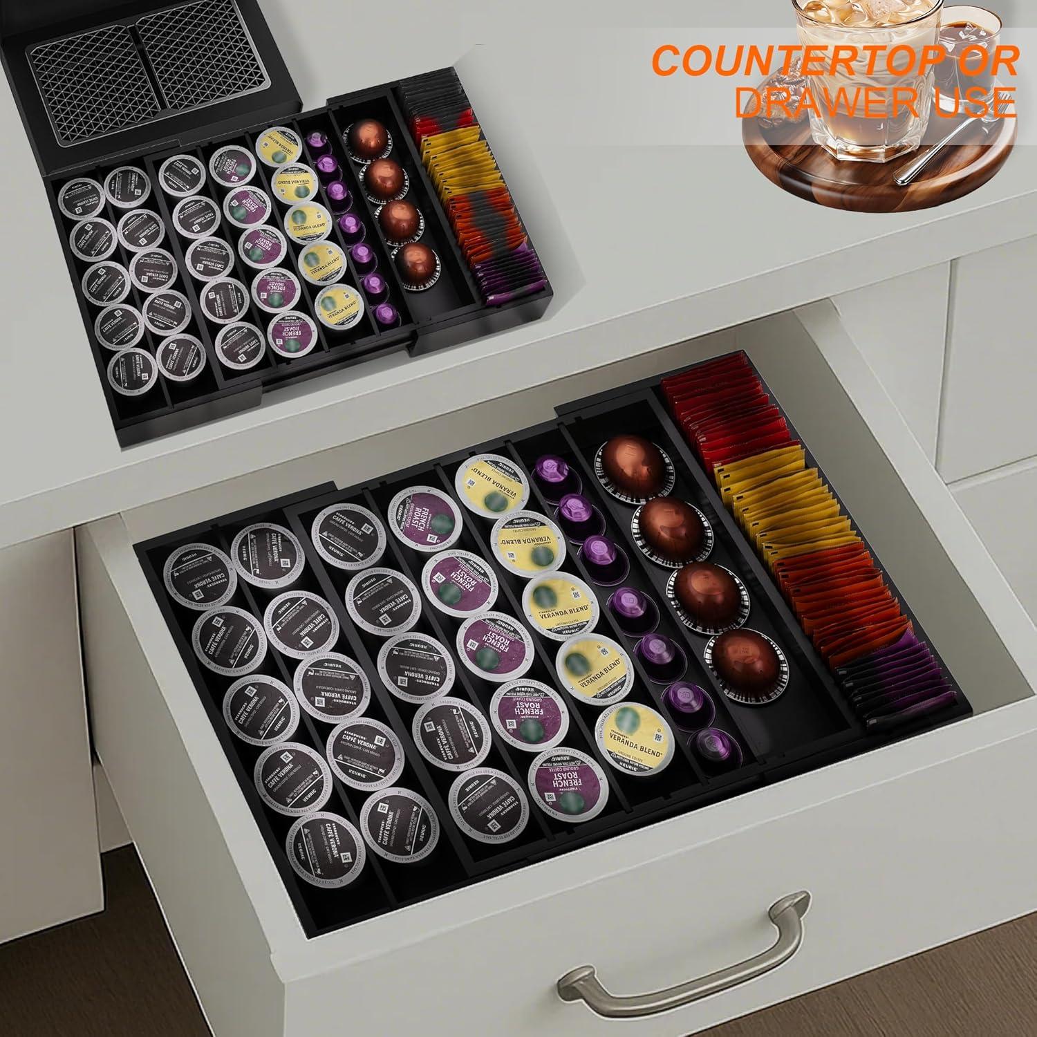 Organizador de Cajones de Bambú MinBoo - Soporte Expandible para K Cup y Té