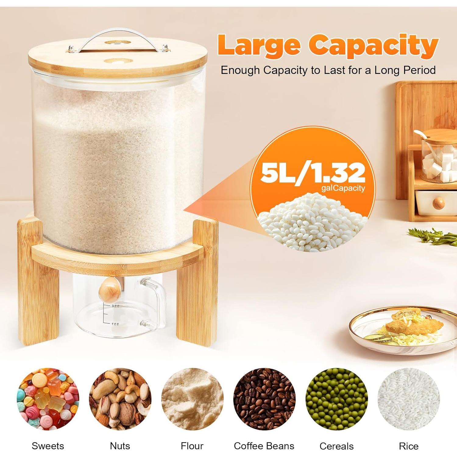 Dispensador de arroz 5L Dfmyhked con tapa hermética y válvula