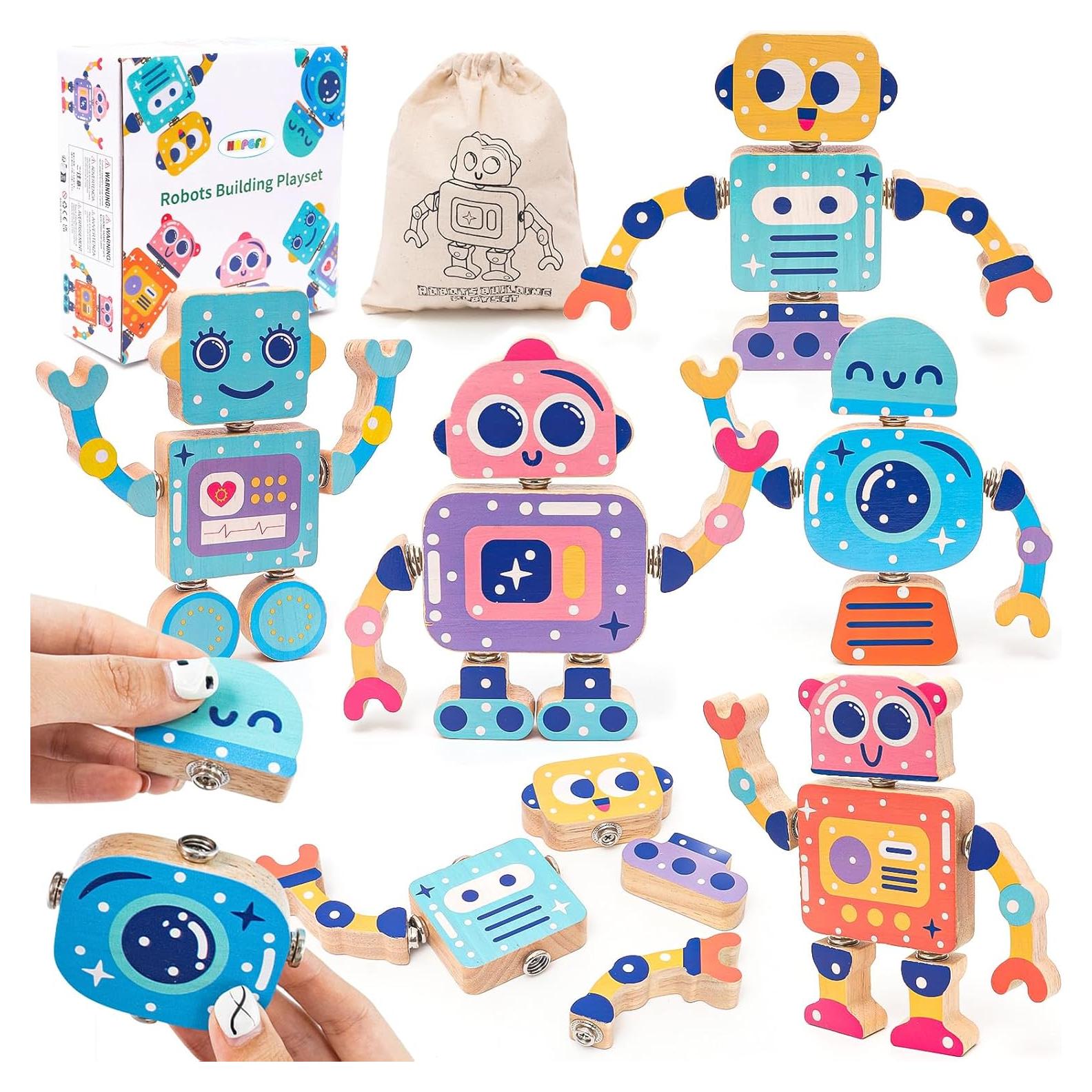 Bloques de Construcción de Madera HAPGFS 28 Piezas Juguetes STEM