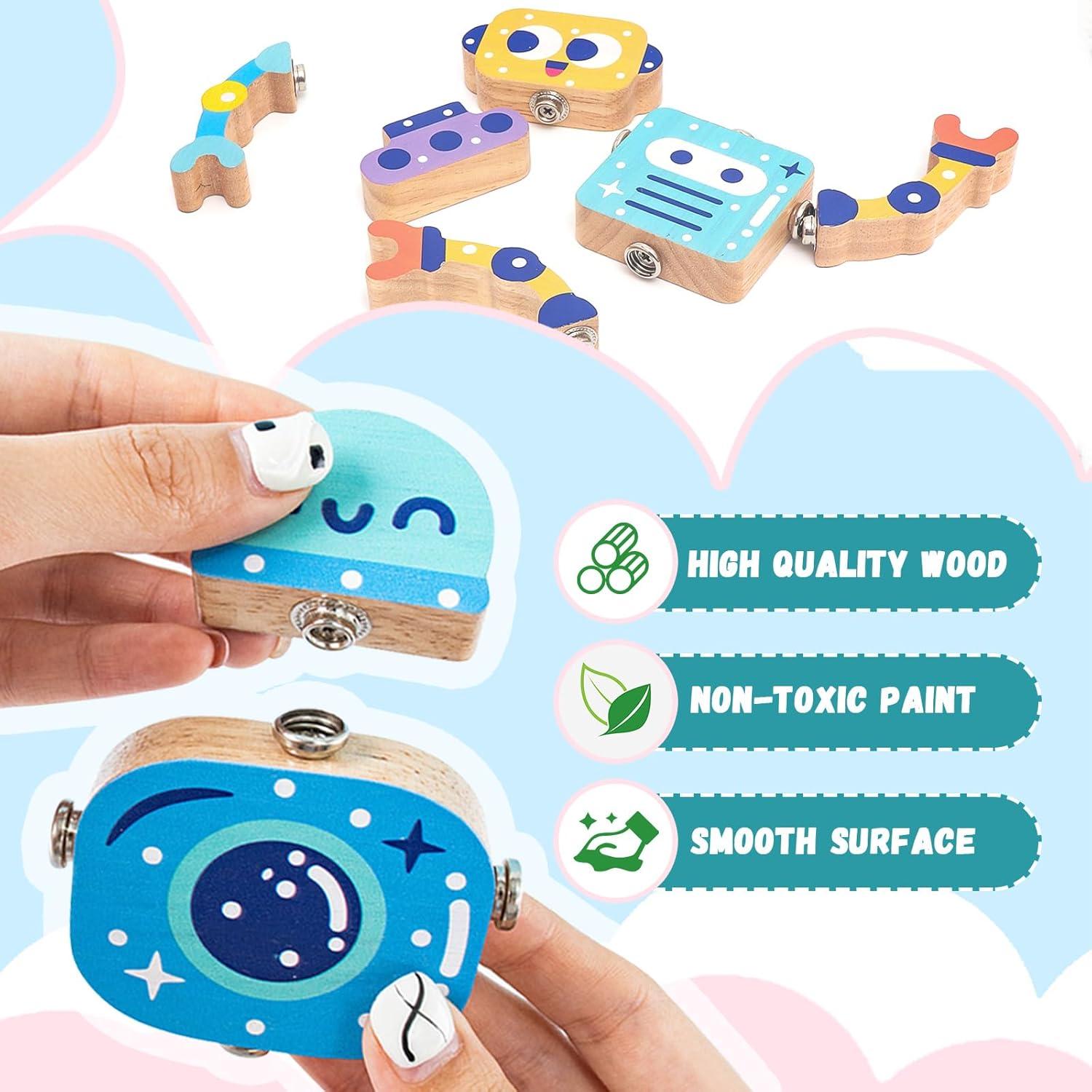 Bloques de Construcción de Madera HAPGFS 28 Piezas Juguetes STEM