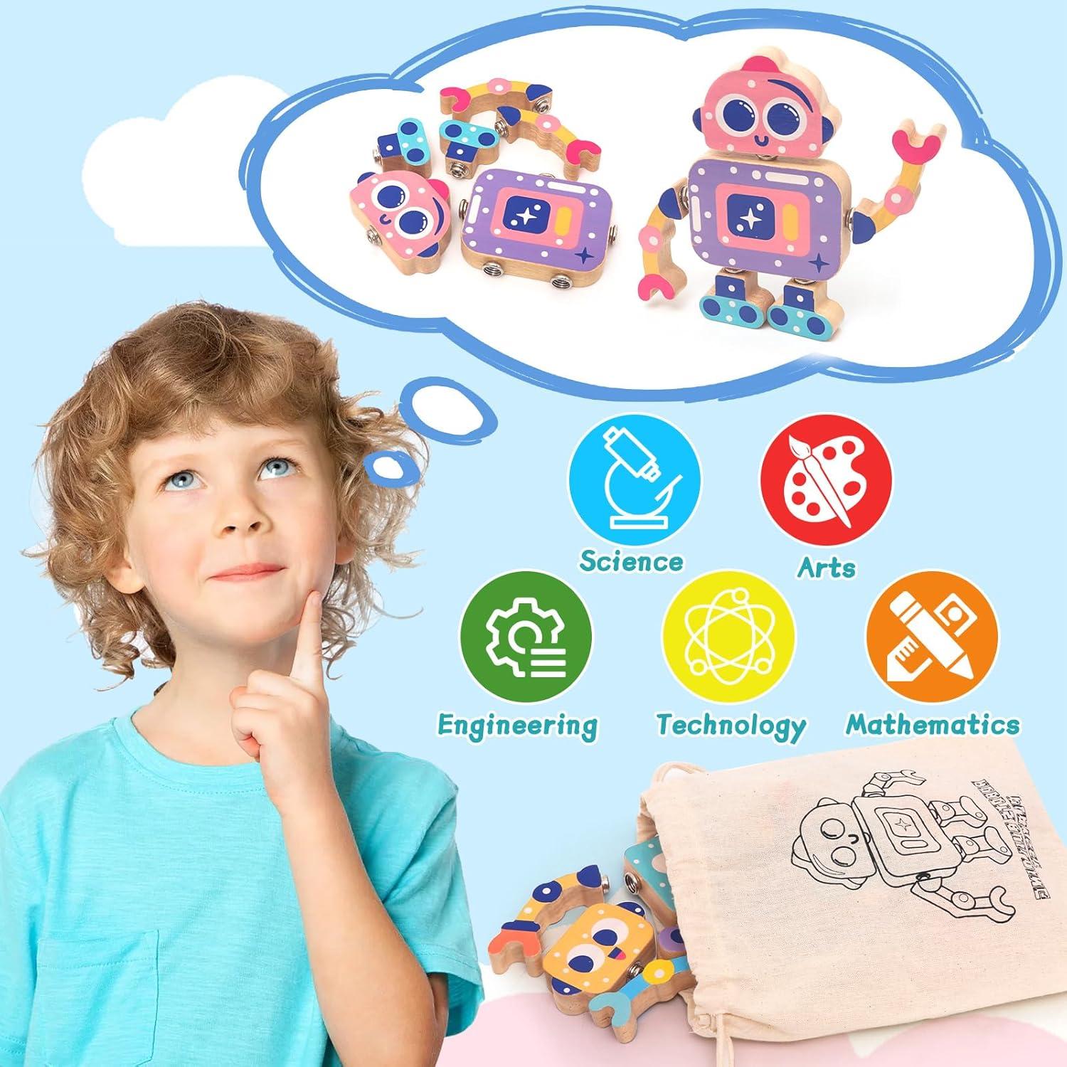 Bloques de Construcción de Madera HAPGFS 28 Piezas Juguetes STEM