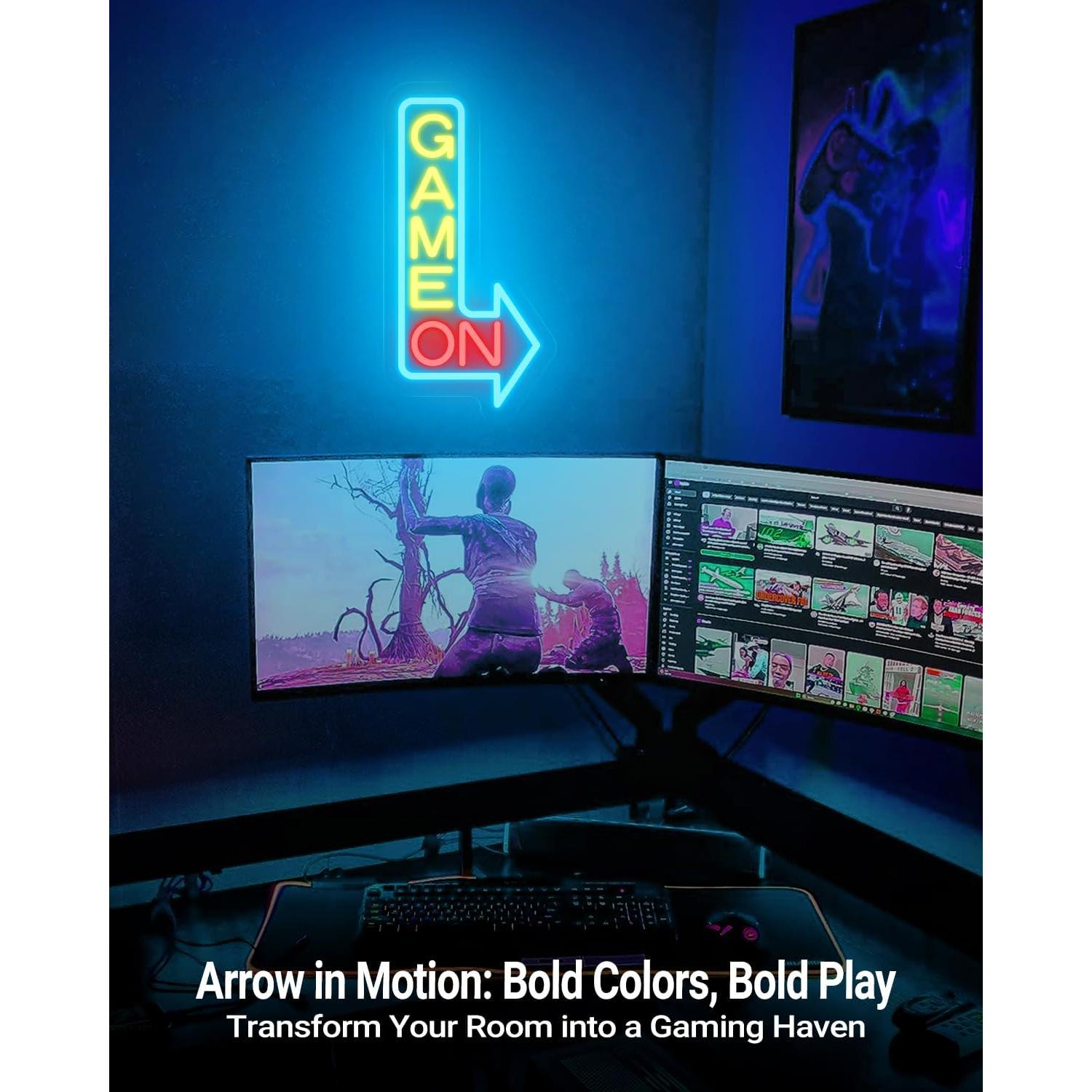 Signo Neón LED GAME ON NHD para Decoración de Pared 35.6x17.8cm