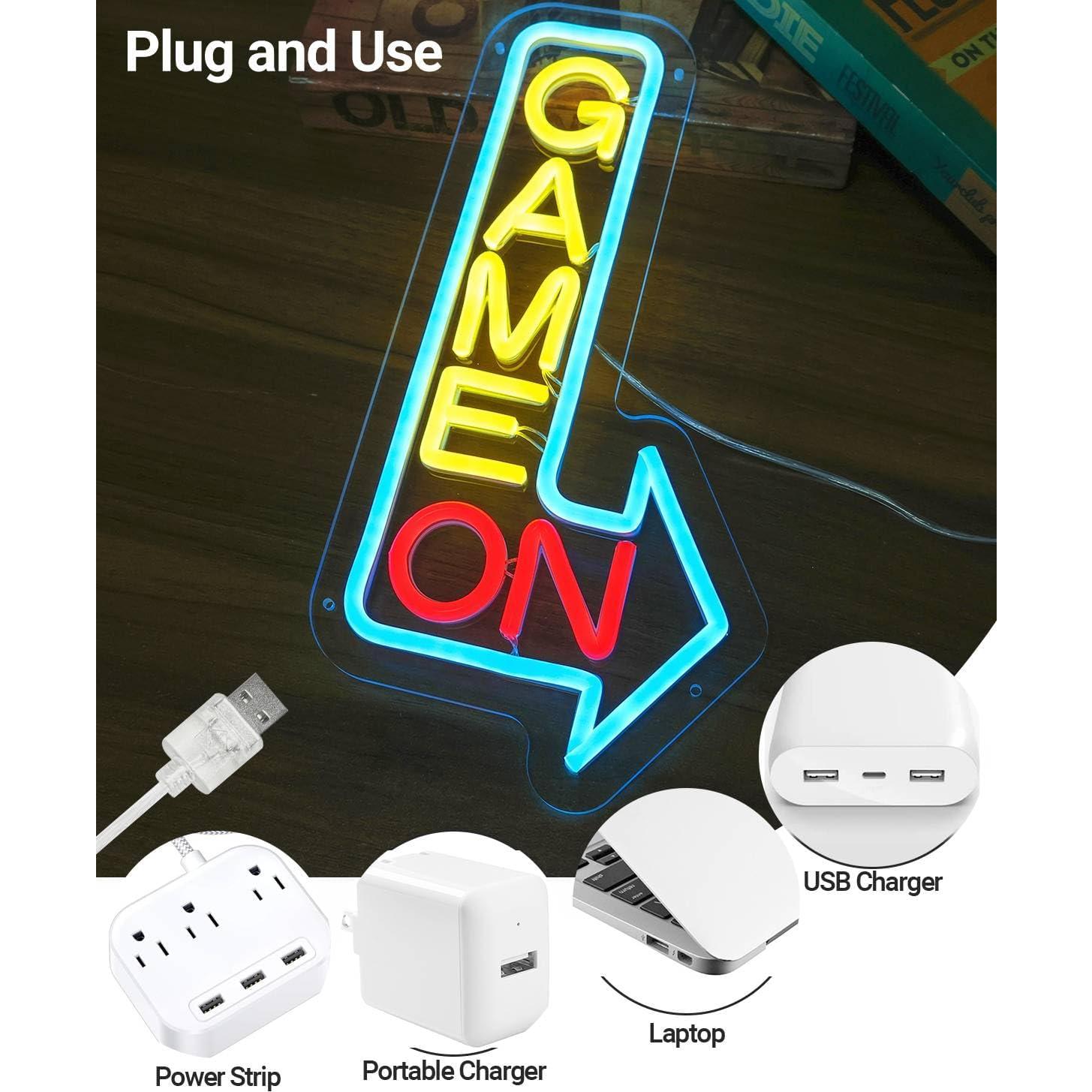 Signo Neón LED GAME ON NHD para Decoración de Pared 35.6x17.8cm