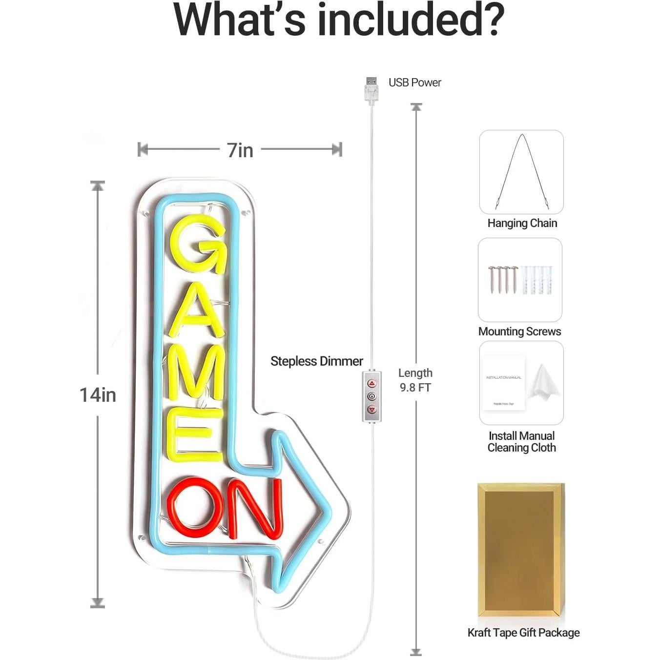 Signo Neón LED GAME ON NHD para Decoración de Pared 35.6x17.8cm