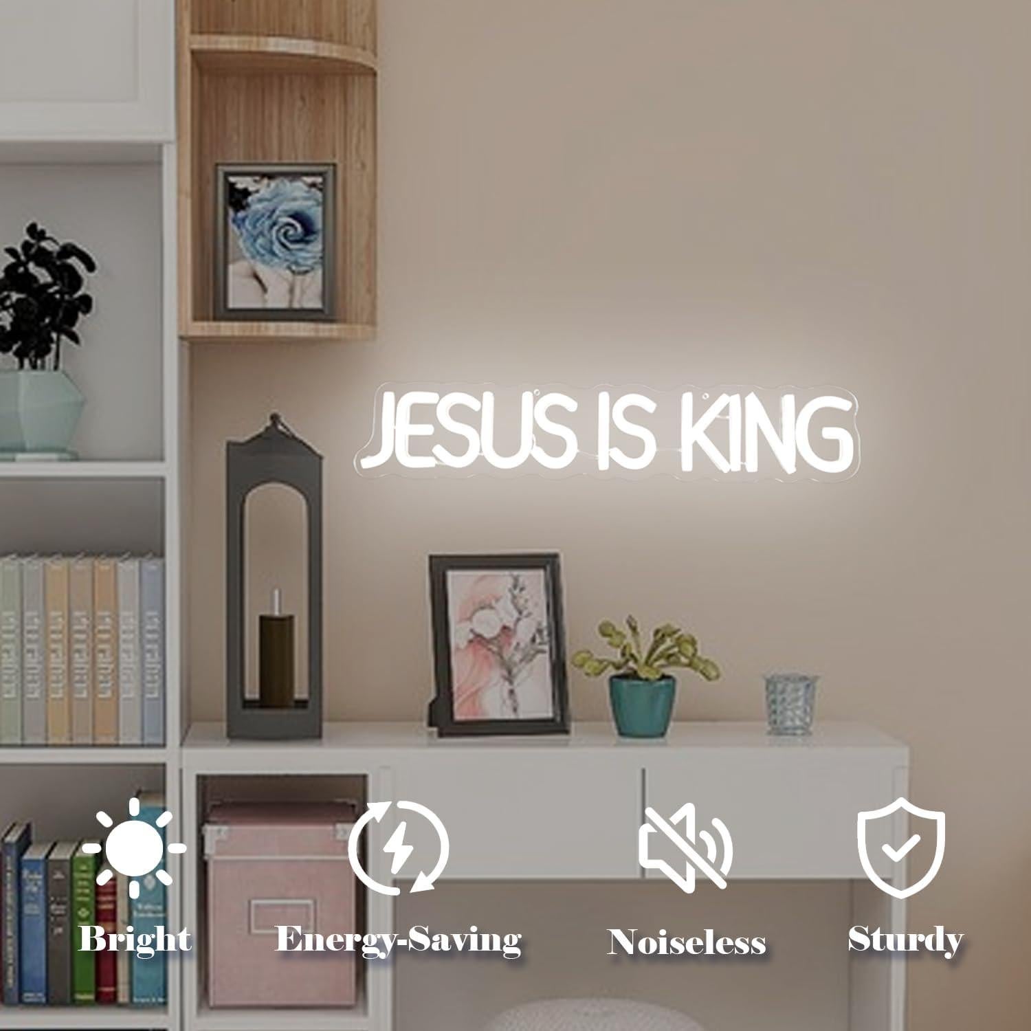 Letrero de Neón LED Jesús es Rey Regulable 43.7 cm Blanco