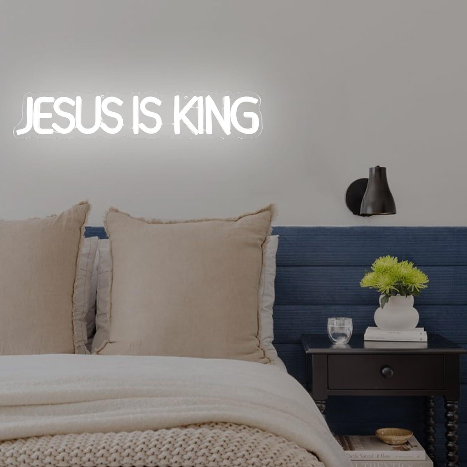 Letrero de Neón LED Jesús es Rey Regulable 43.7 cm Blanco
