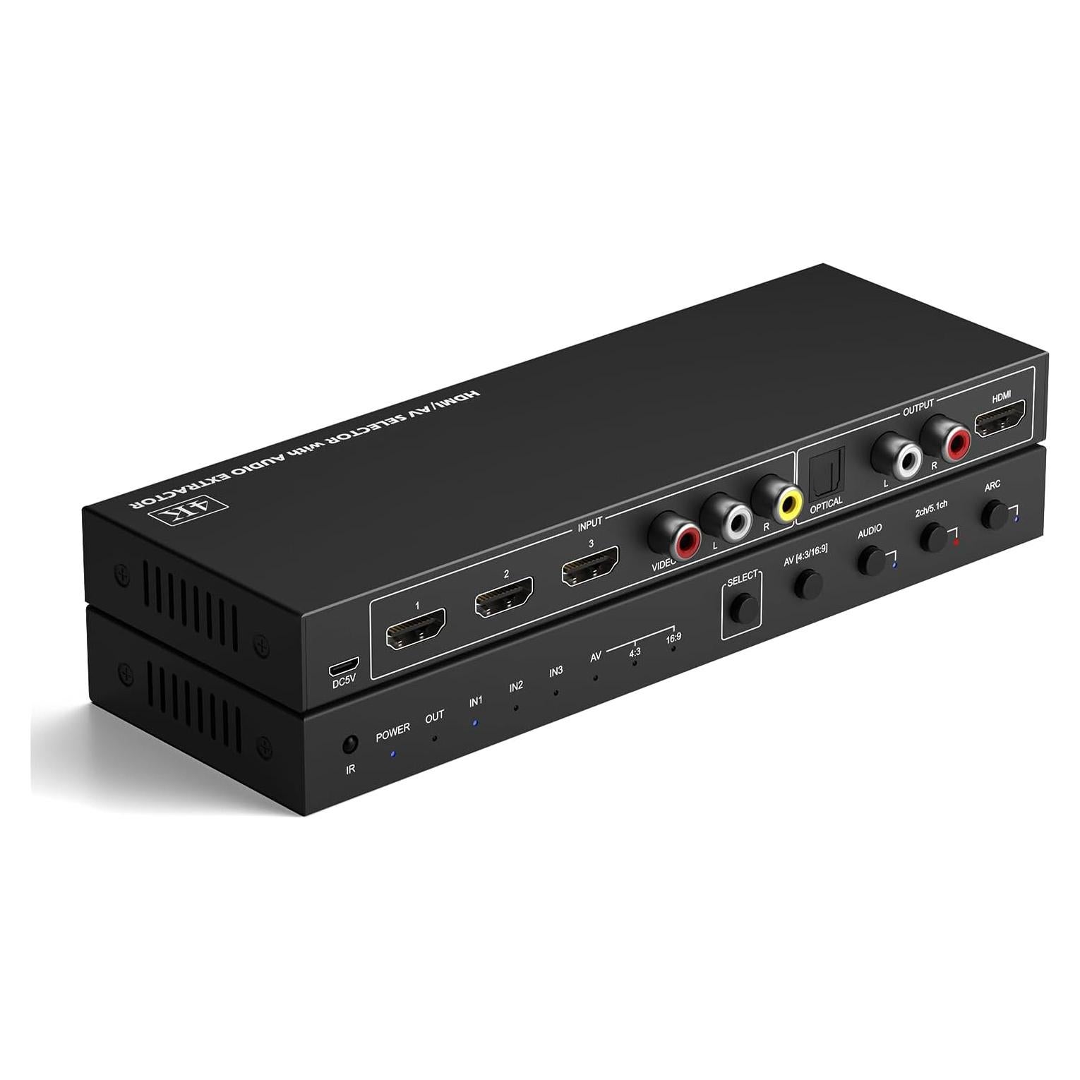 Selector HDMI Y.D.F 3 Puertos 4K@60Hz + 1 RCA Extractor Audio