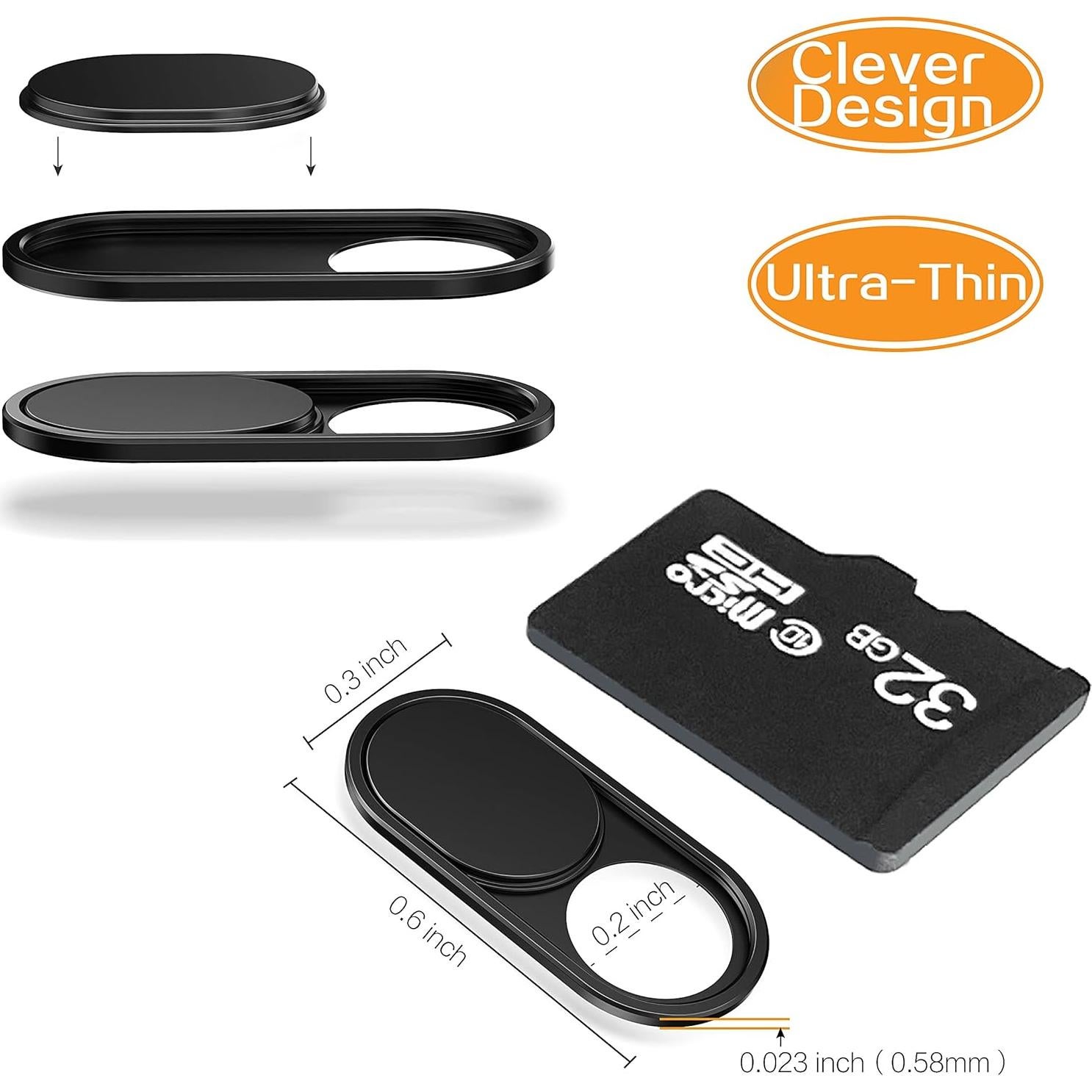 Cubierta de Webcam Metal Deslizante imluckies - 2 Paquete Negro
