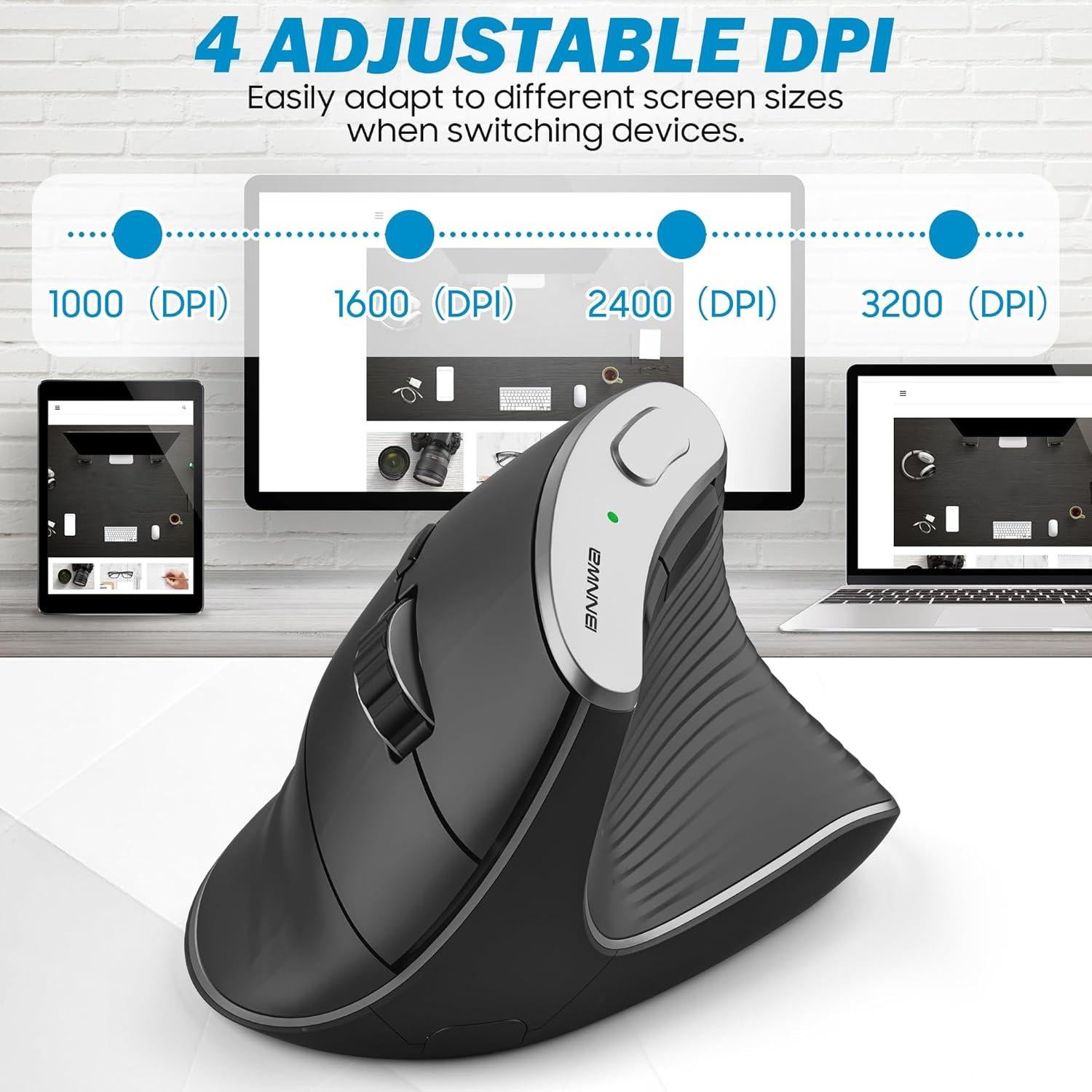 Ratón Óptico Vertical Ergonómico Inalámbrico Bnnwa Negro 1000-3200 DPI