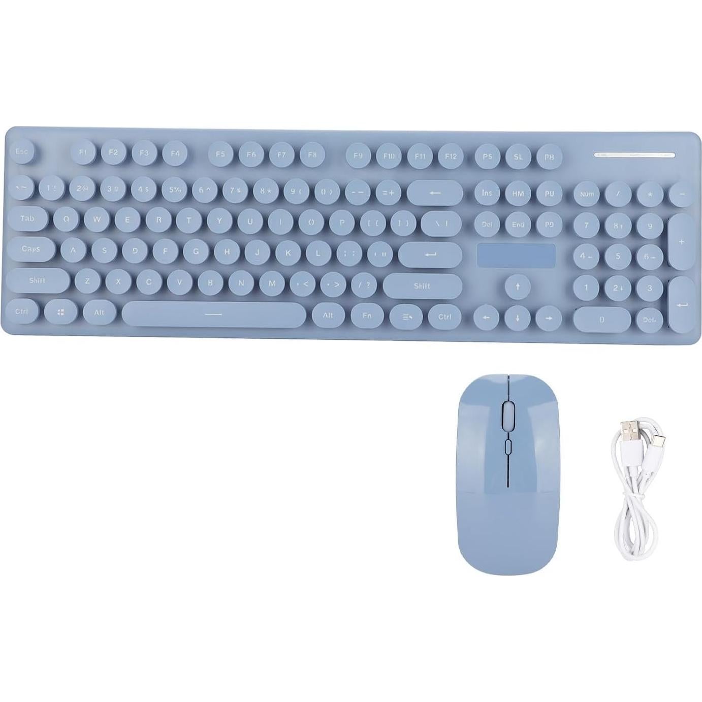 Combo Teclado y Ratón Inalámbrico Zunate Retro 104 Teclas Azul