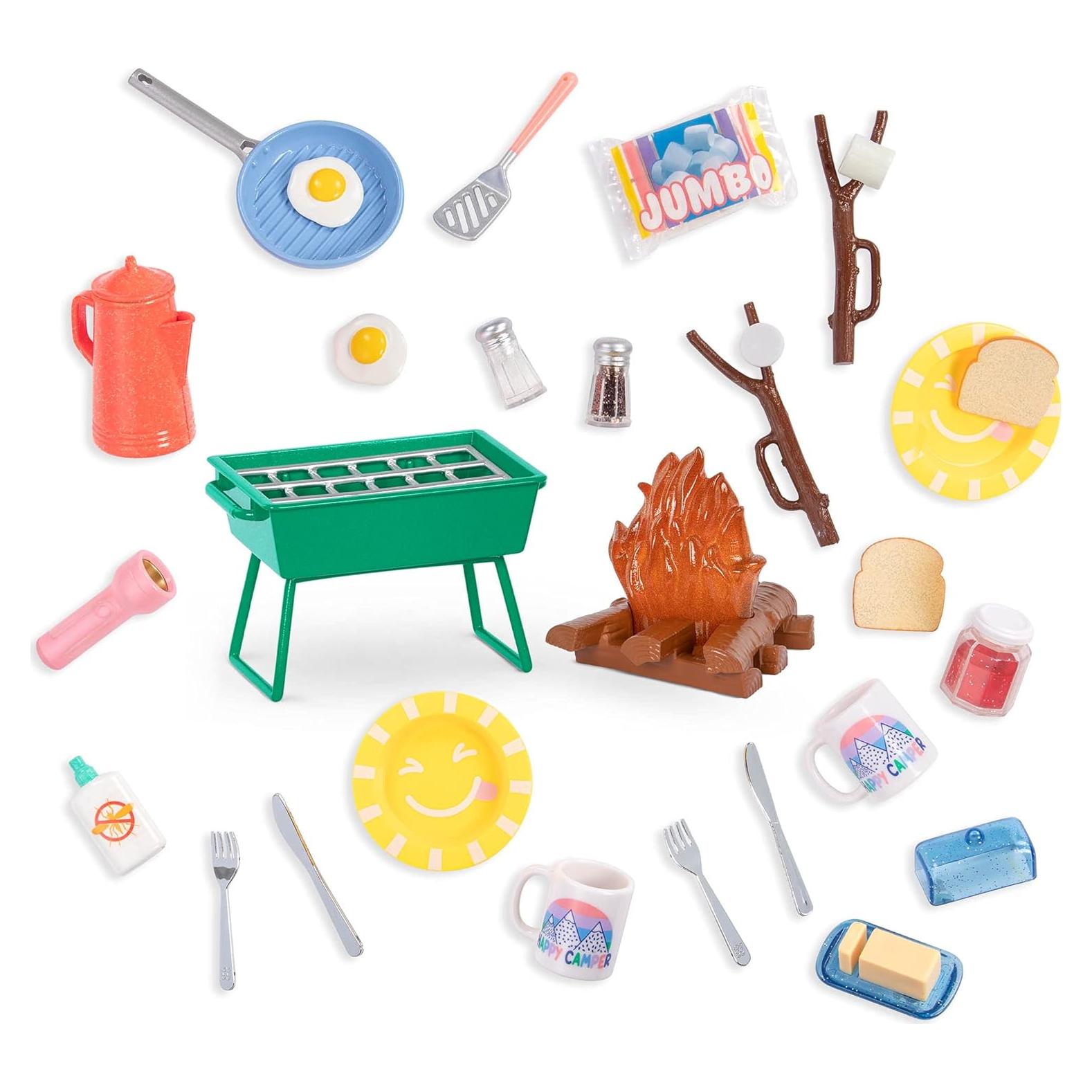 Set de Camping Chicas Brillantes - Fogata y Parrilla BBQ 32 Piezas